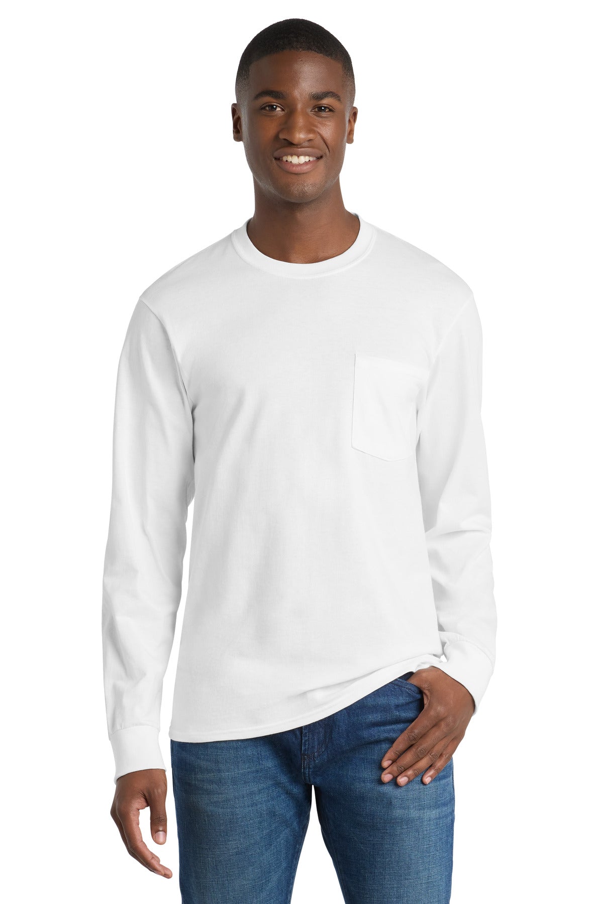 Custom Embroidery or DTF Print - Port & Co ™  Tall Long Sleeve Essential Pocket Tee. PC61LSPT