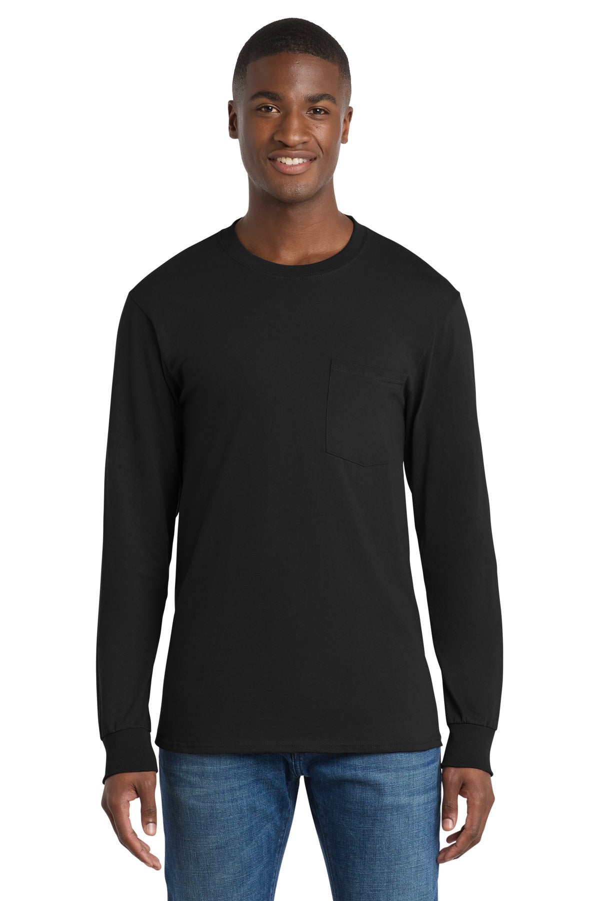 Custom Embroidery or DTF Print - Port & Co ™  Long Sleeve Essential Pocket Tee.  PC61LSP