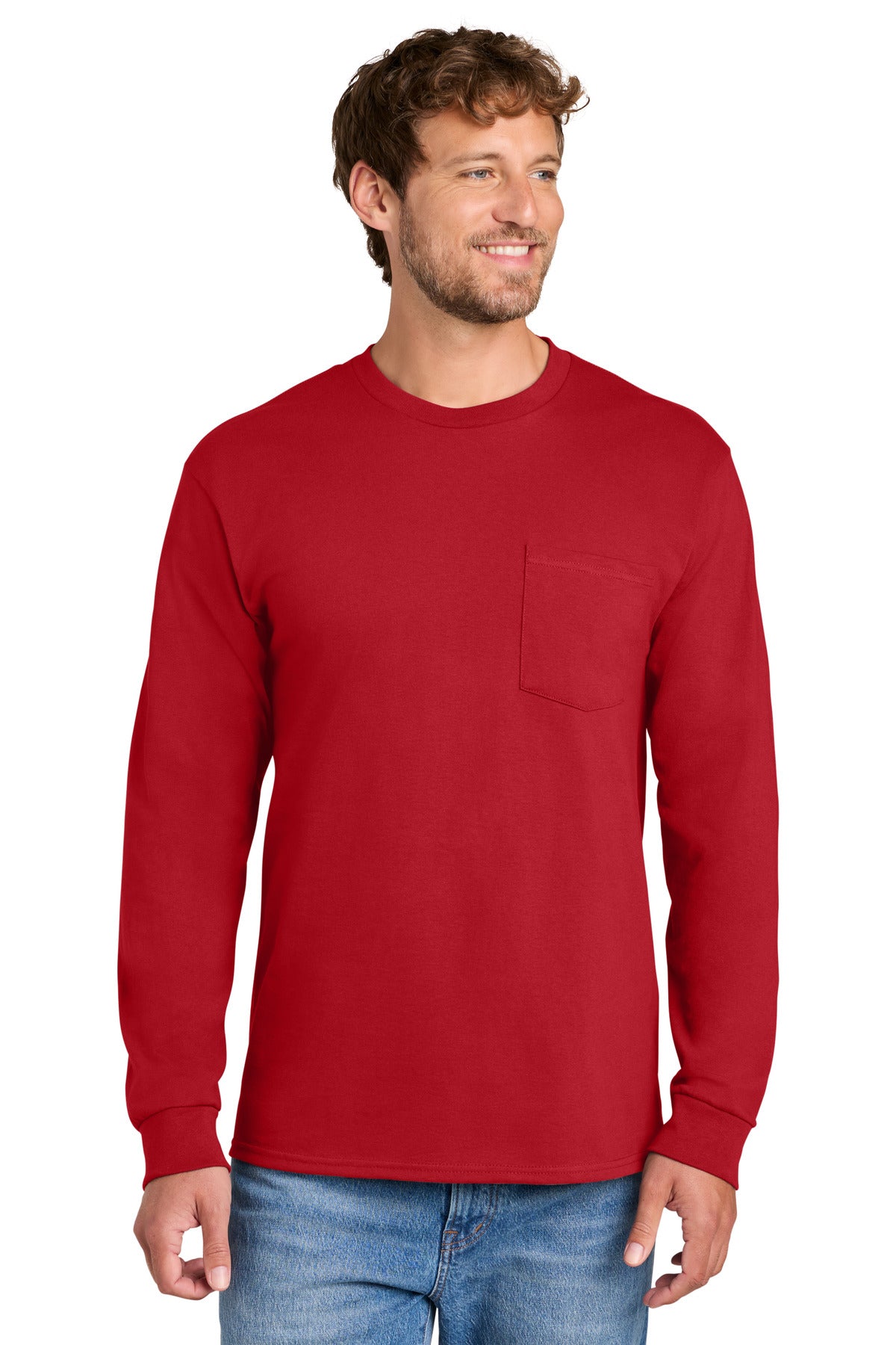 Custom Embroidery or DTF Print - Port & Co ®  Tall Long Sleeve Essential Pocket Tee. PC61LSPT