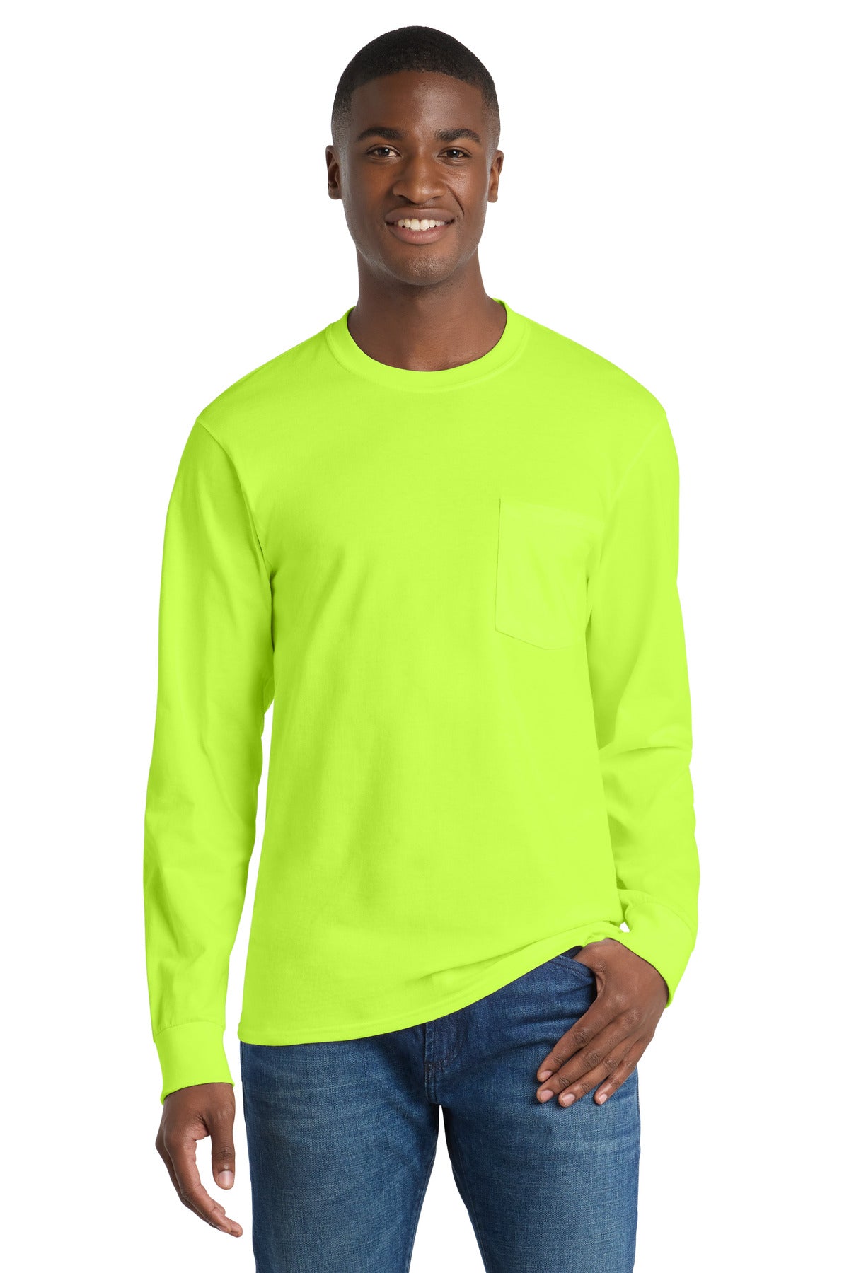 Custom Embroidery or DTF Print - Port & Co ™  Long Sleeve Essential Pocket Tee.  PC61LSP