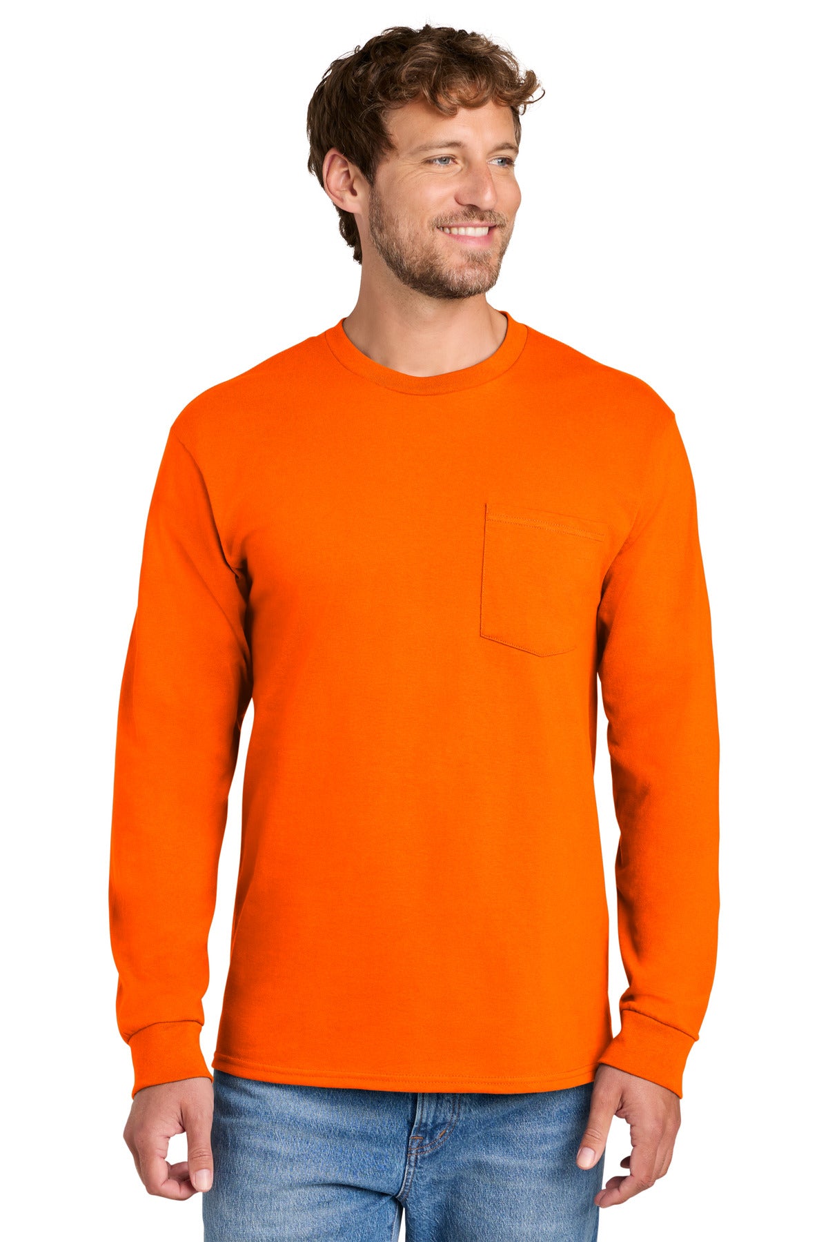 Custom Embroidery or DTF Print - Port & Co ®  Long Sleeve Essential Pocket Tee.  PC61LSP