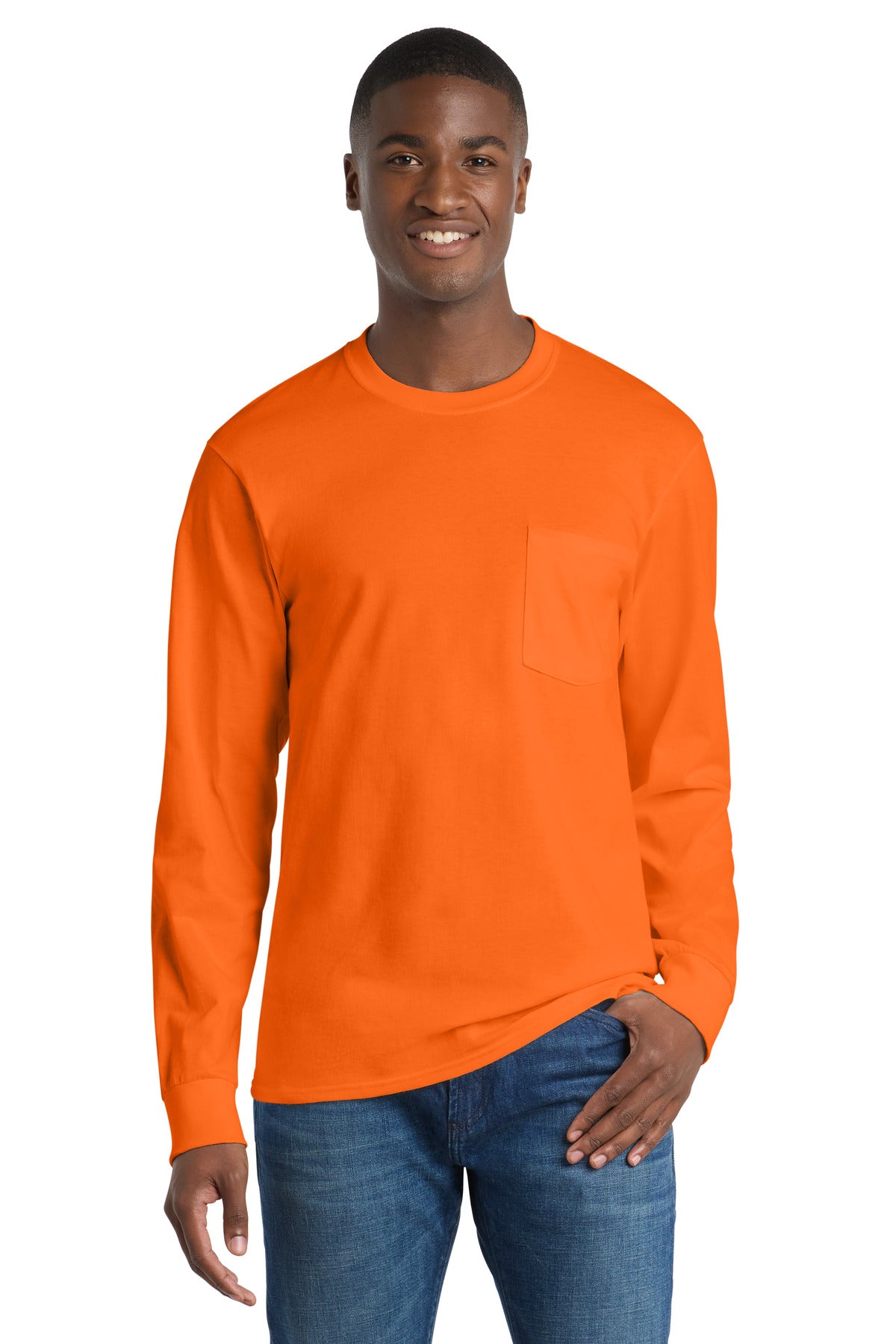 Custom Embroidery or DTF Print - Port & Co ™  Long Sleeve Essential Pocket Tee.  PC61LSP