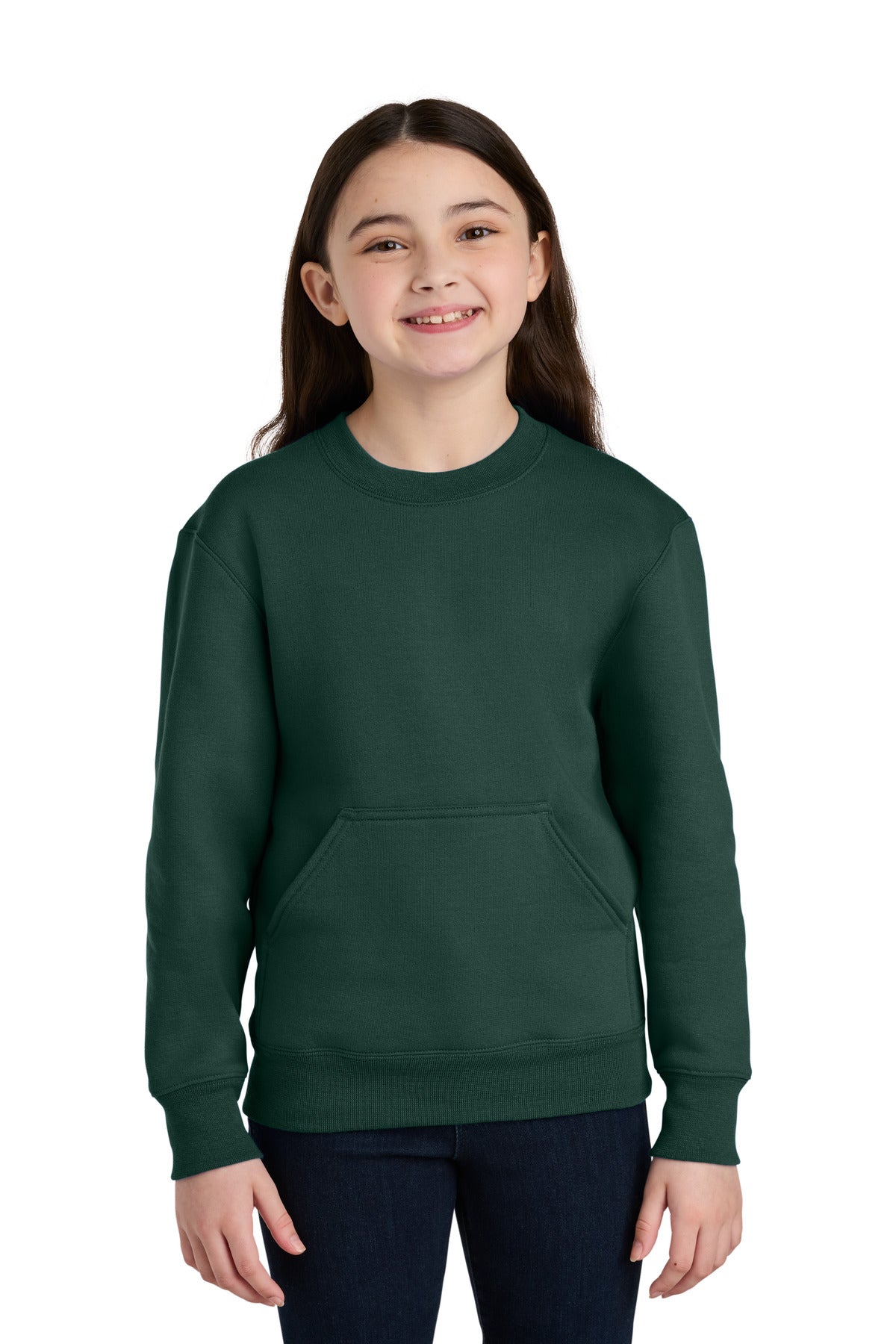 Custom Embroidered or DTF Print on Port & Co ™  Youth Core Fleece Crewneck Pocket Sweatshirt PC78YPKT