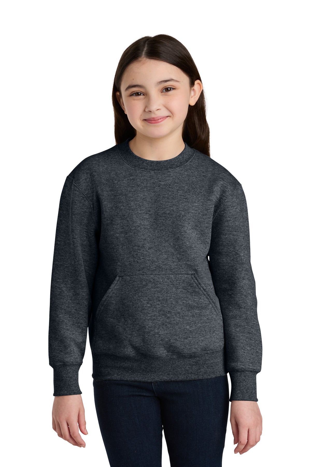 Custom Embroidered or DTF Print on Port & Co ™  Youth Core Fleece Crewneck Pocket Sweatshirt PC78YPKT