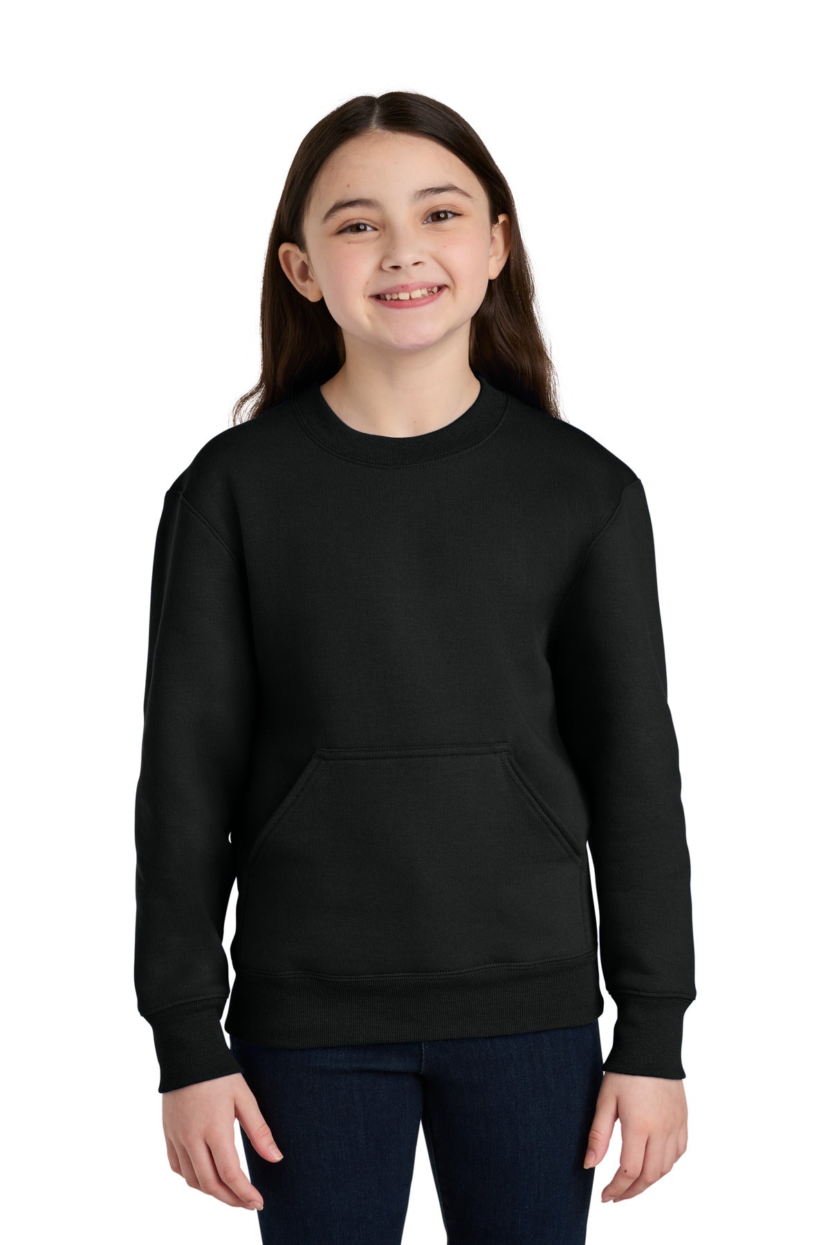 Custom Embroidered or DTF Print on Port & Co ™  Youth Core Fleece Crewneck Pocket Sweatshirt PC78YPKT