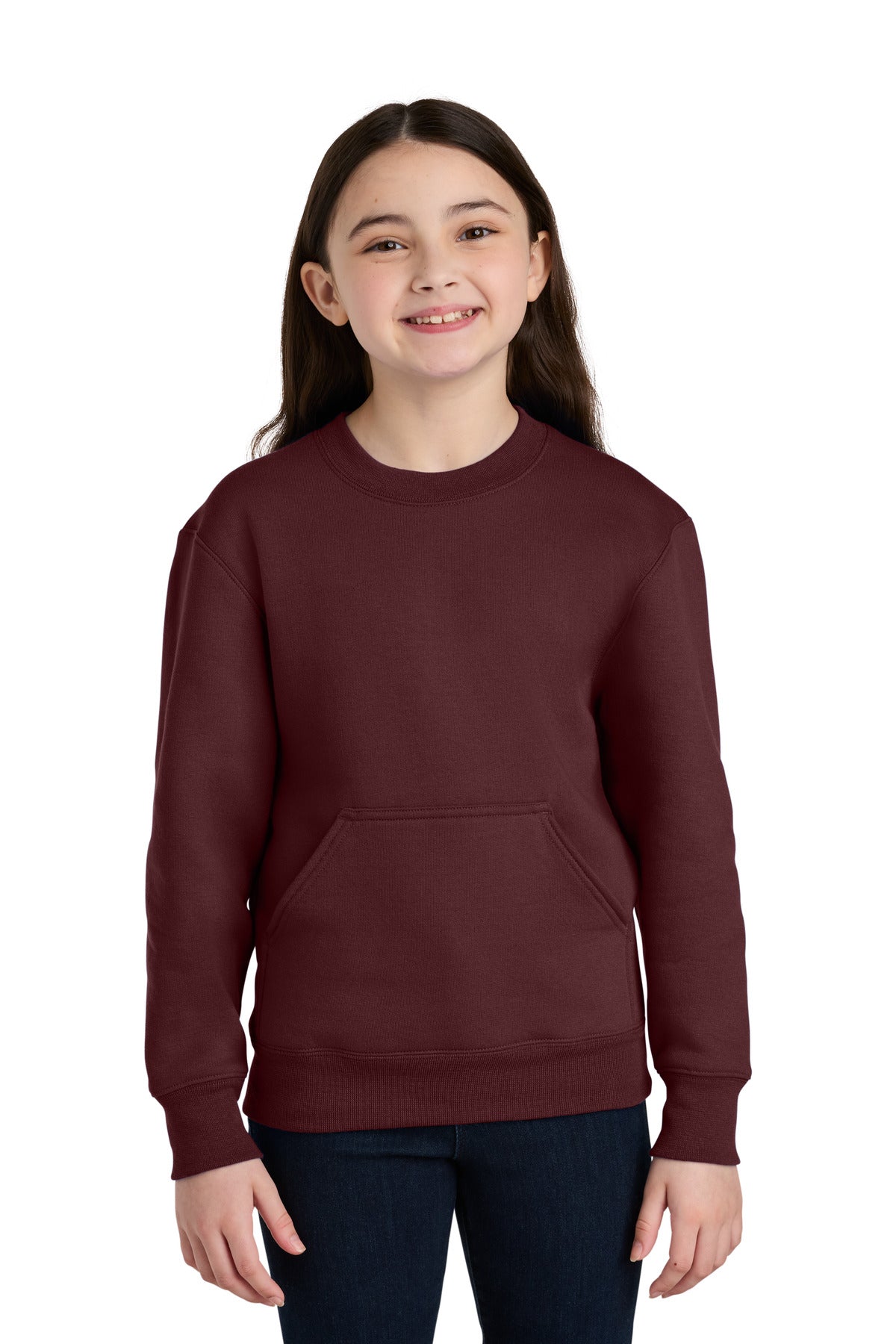 Custom Embroidered or DTF Print on Port & Co ™  Youth Core Fleece Crewneck Pocket Sweatshirt PC78YPKT