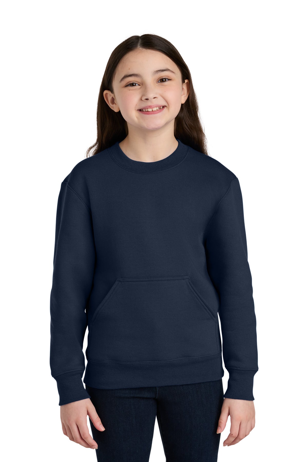 Custom Embroidered or DTF Print on Port & Co ™  Youth Core Fleece Crewneck Pocket Sweatshirt PC78YPKT