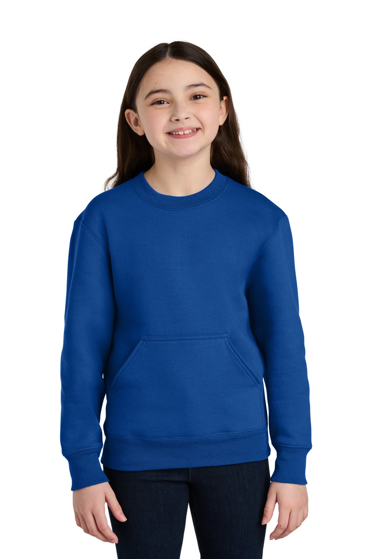 Custom Embroidered or DTF Print on Port & Co ™  Youth Core Fleece Crewneck Pocket Sweatshirt PC78YPKT
