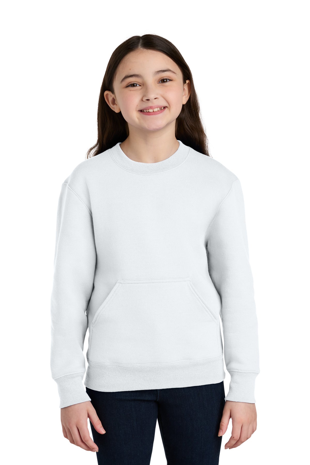 Custom Embroidered or DTF Print on Port & Co ™  Youth Core Fleece Crewneck Pocket Sweatshirt PC78YPKT