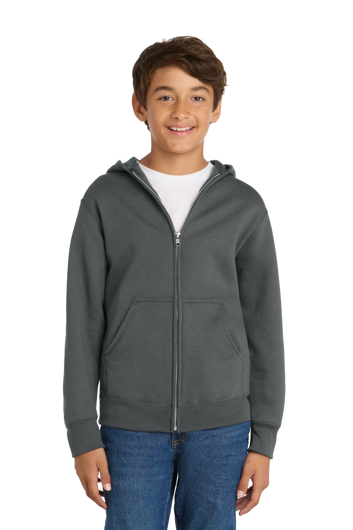 Custom Embroidery or DTF Print - Port & Co ®  Youth Core Fleece Full-Zip Hooded Sweatshirt PC78YZH