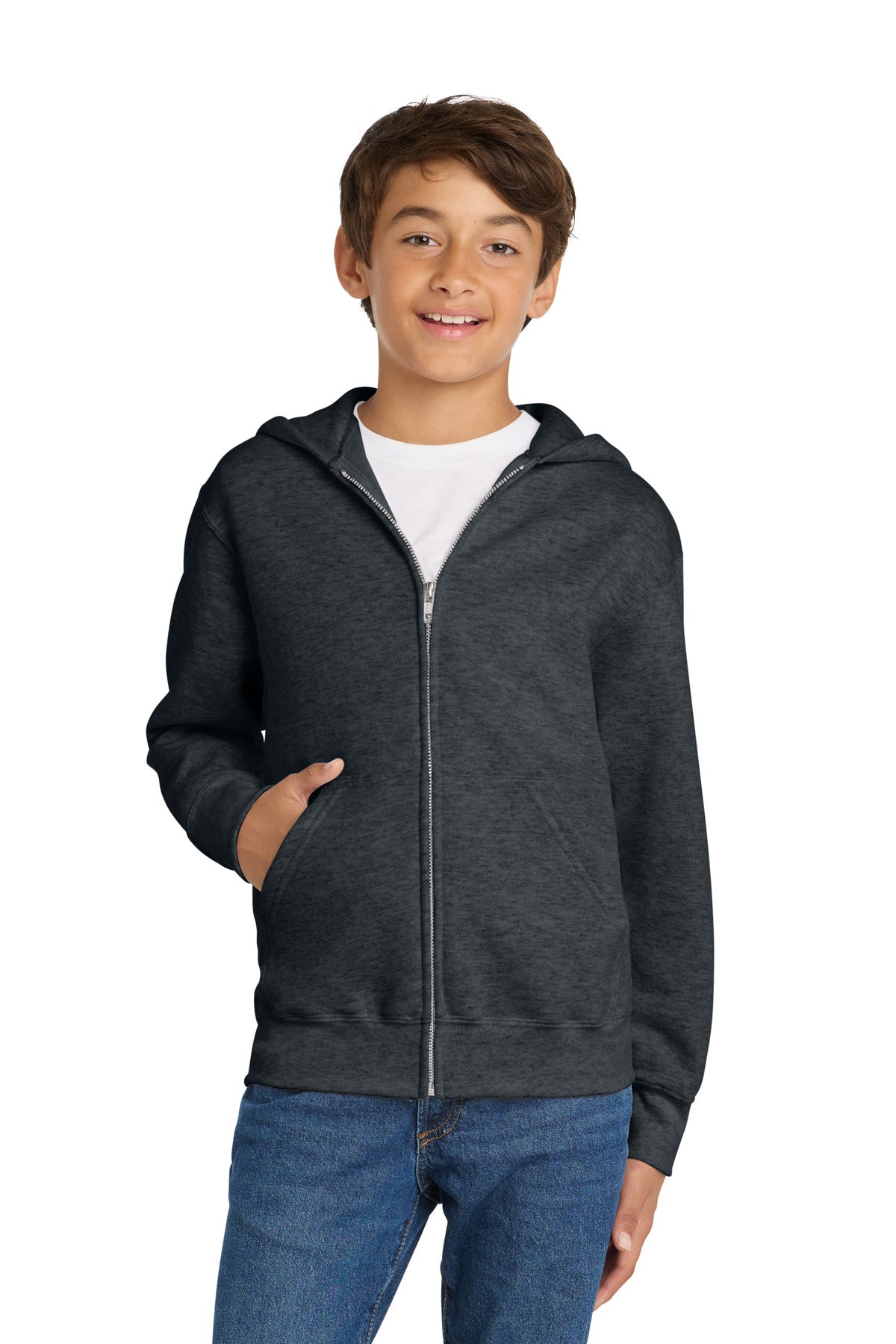 Custom Embroidery or DTF Print - Port & Co ®  Youth Core Fleece Full-Zip Hooded Sweatshirt PC78YZH
