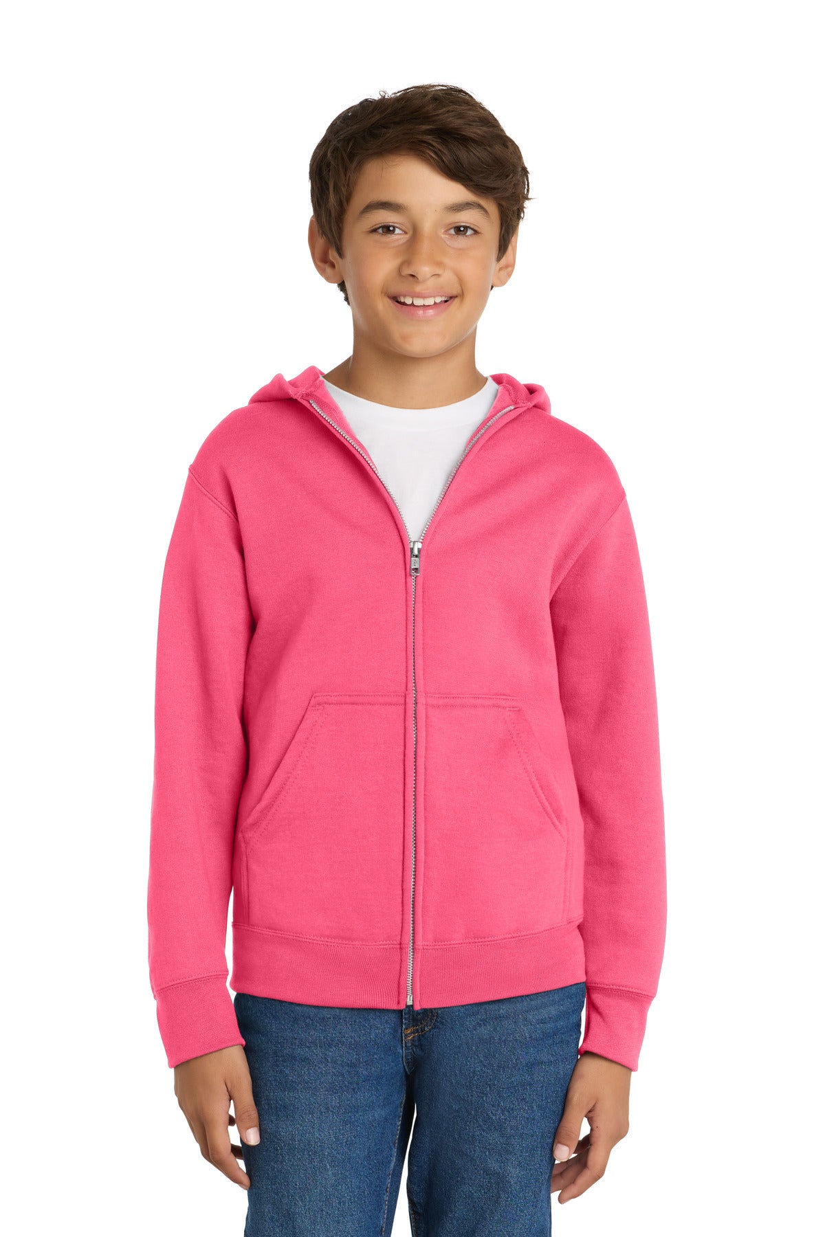 Custom Embroidery or DTF Print - Port & Co ®  Youth Core Fleece Full-Zip Hooded Sweatshirt PC78YZH