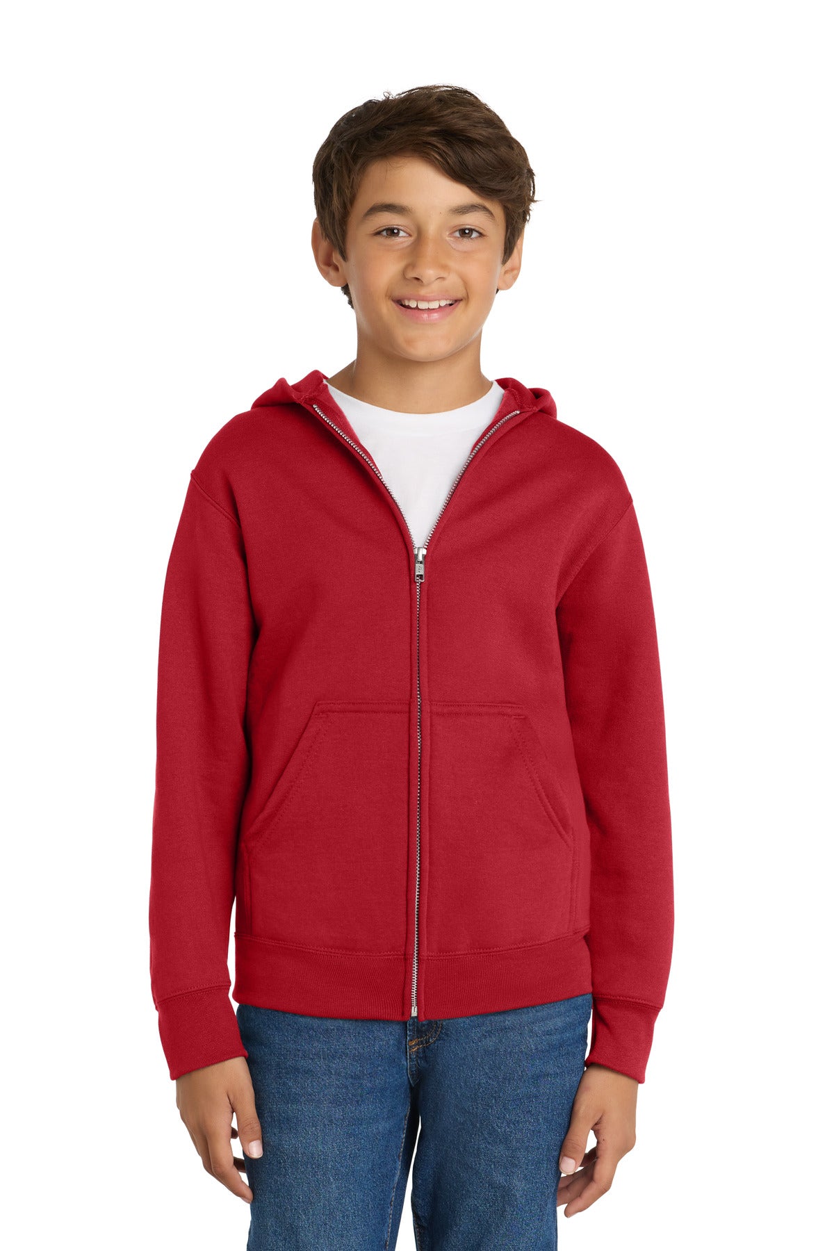 Custom Embroidery or DTF Print - Port & Co ®  Youth Core Fleece Full-Zip Hooded Sweatshirt PC78YZH