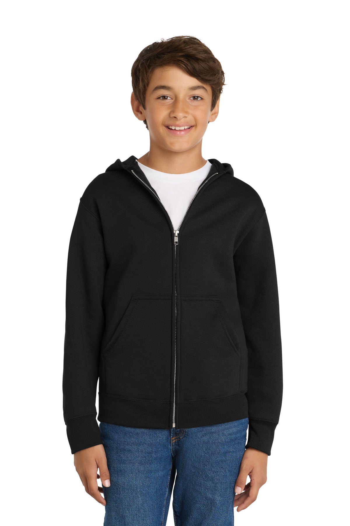 Custom Embroidered or DTF Print on Port & Co ™  Youth Core Fleece Full-Zip Hooded Sweatshirt.  PC90YZH