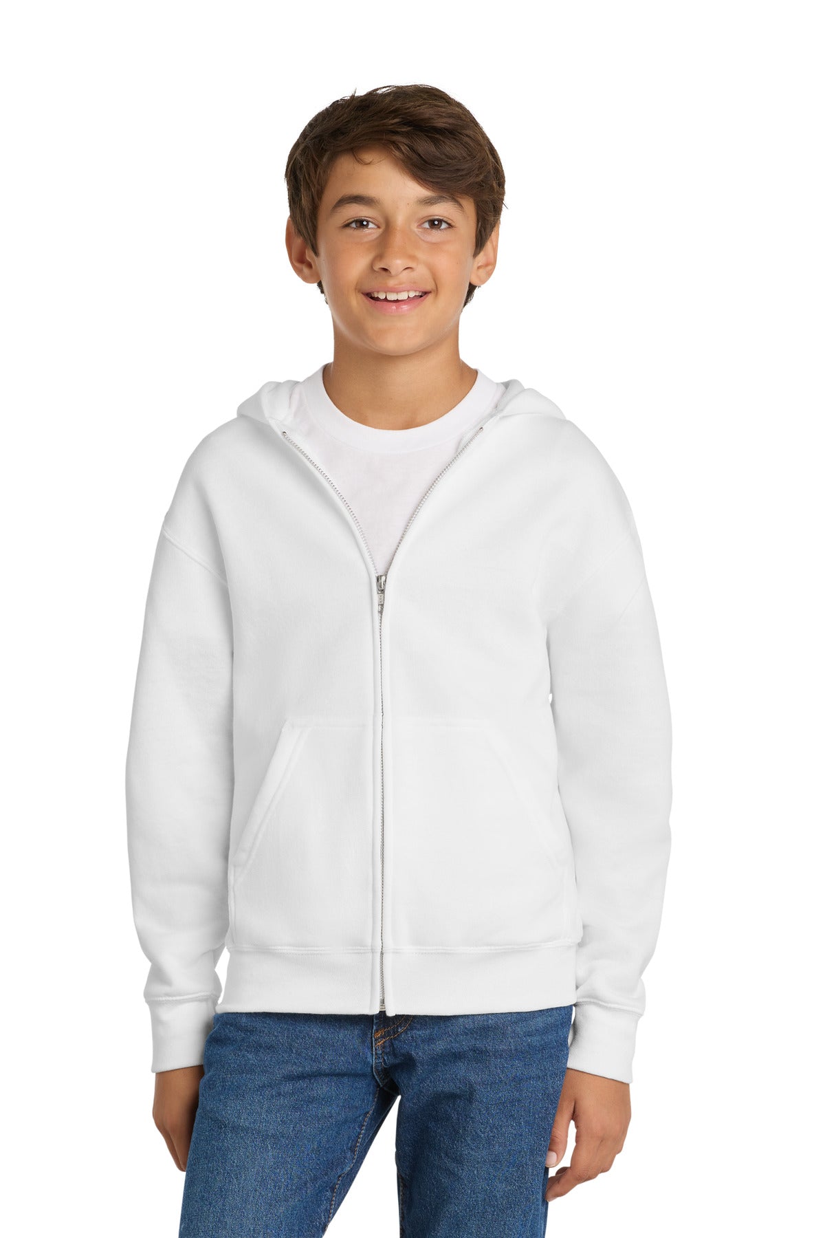 Custom Embroidered or DTF Print on Port & Co ™  Youth Core Fleece Full-Zip Hooded Sweatshirt.  PC90YZH