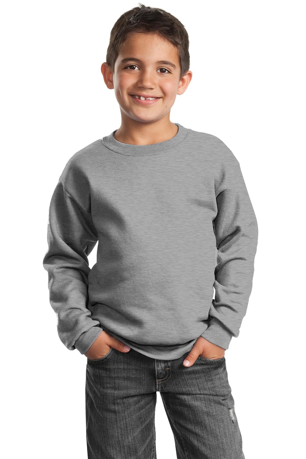 Custom Embroidered or DTF Print on Port & Co ™  Youth Core Fleece Crewneck Sweatshirt.  PC90Y