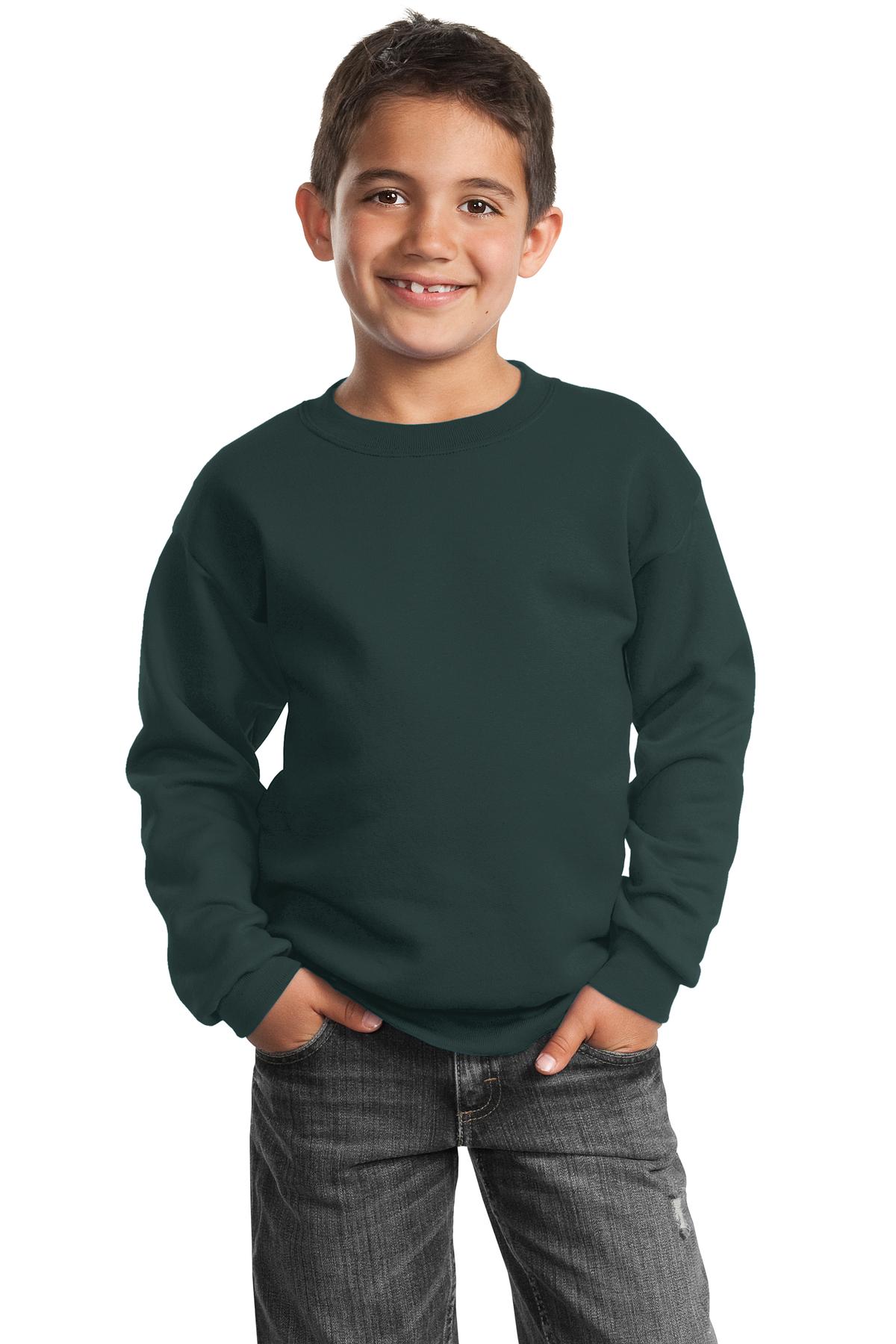 Custom Embroidered or DTF Print on Port & Co ™  Youth Core Fleece Crewneck Sweatshirt.  PC90Y