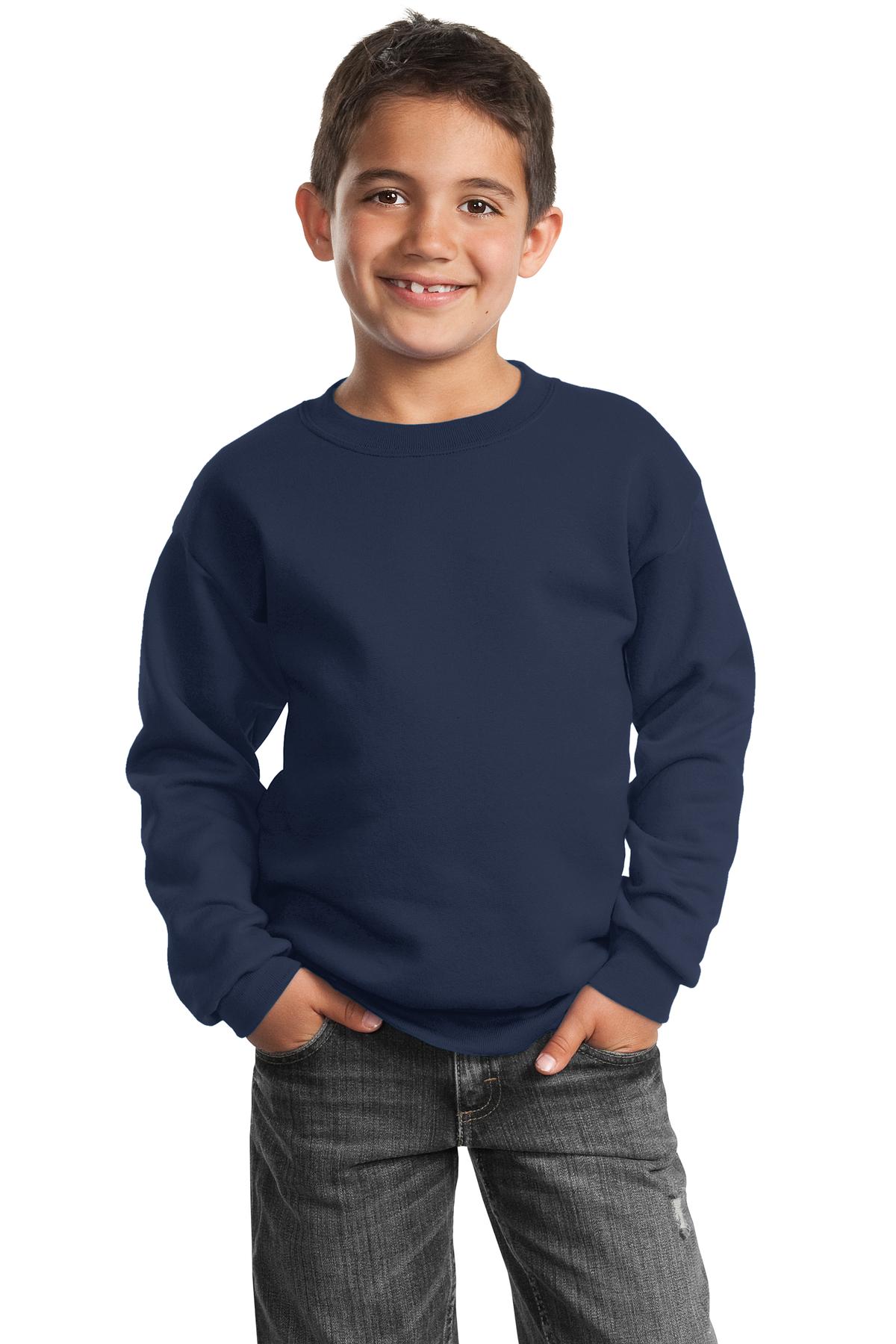 Custom Embroidered or DTF Print on Port & Co ™  Youth Core Fleece Crewneck Sweatshirt.  PC90Y