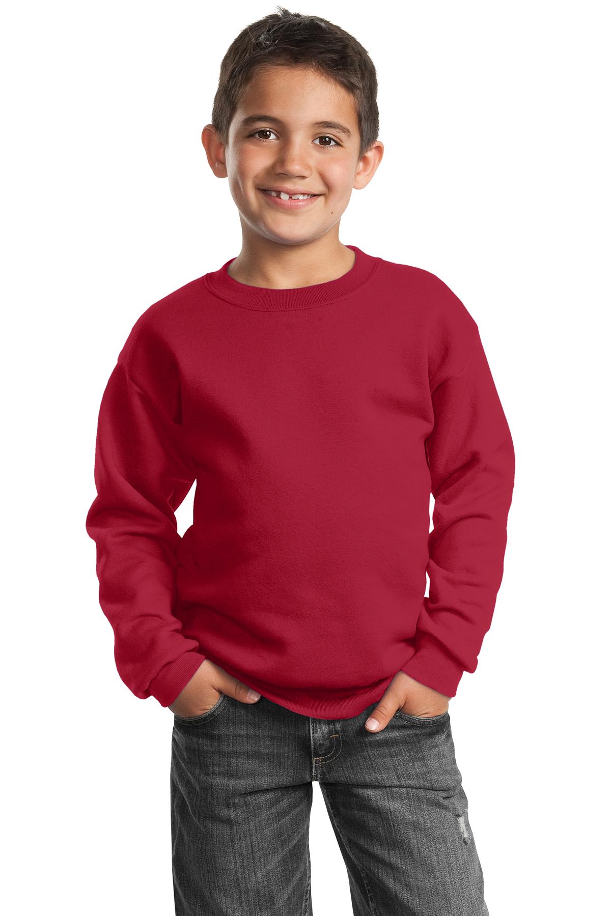 Custom Embroidered or DTF Print on Port & Co ™  Youth Core Fleece Crewneck Sweatshirt.  PC90Y