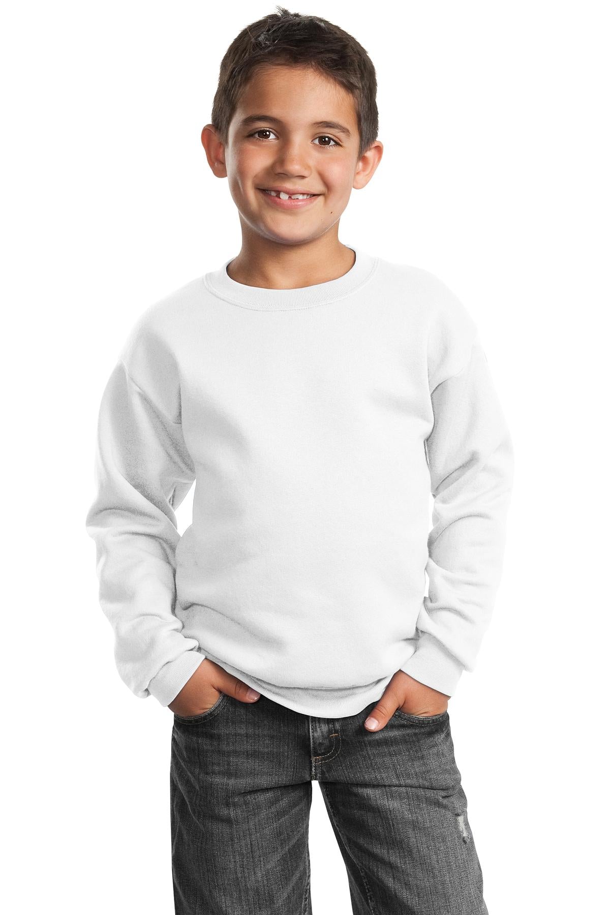 Custom Embroidered or DTF Print on Port & Co ™  Youth Core Fleece Crewneck Sweatshirt.  PC90Y