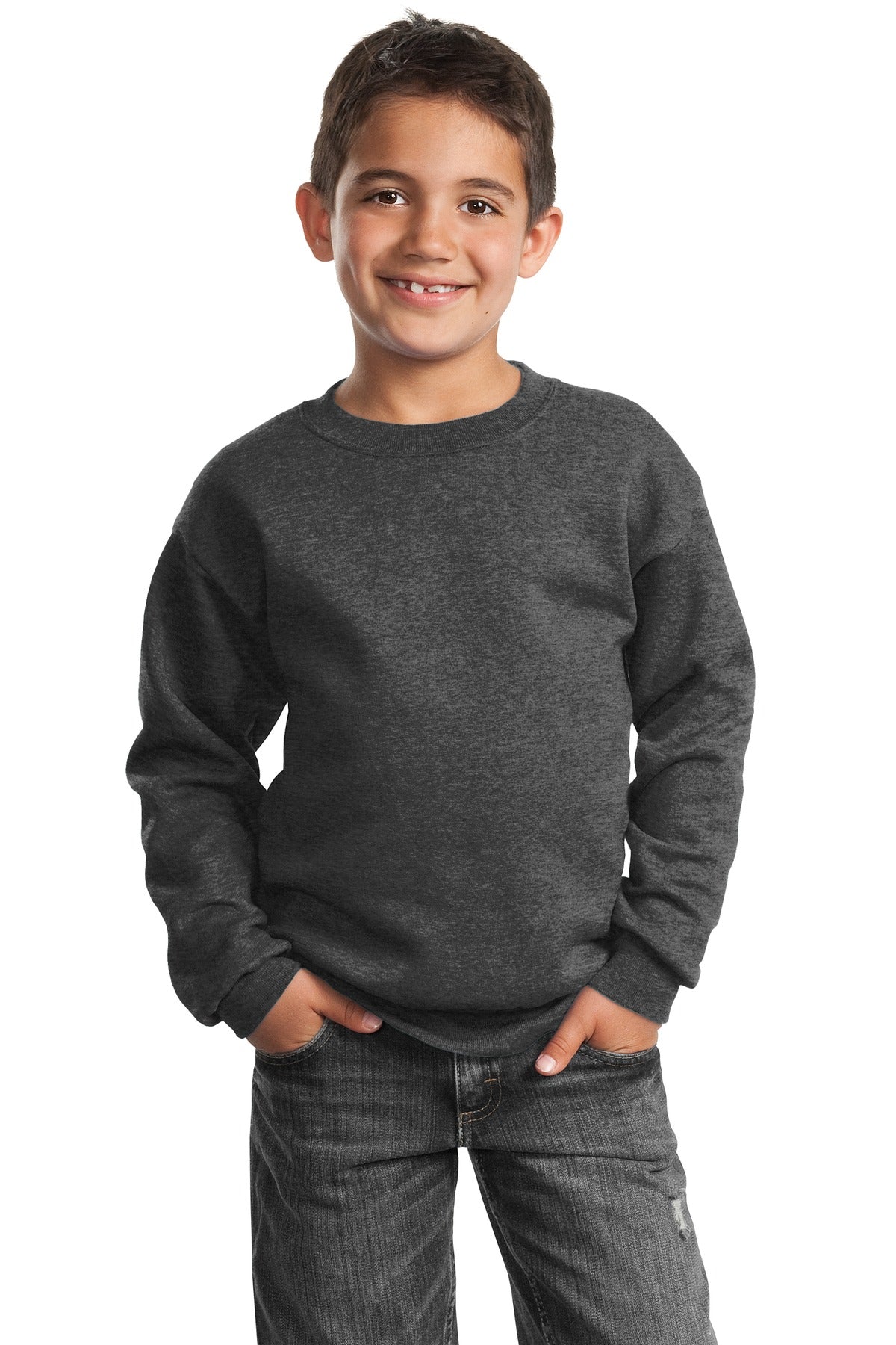 Custom Embroidered or DTF Print on Port & Co ™  Youth Core Fleece Crewneck Sweatshirt.  PC90Y