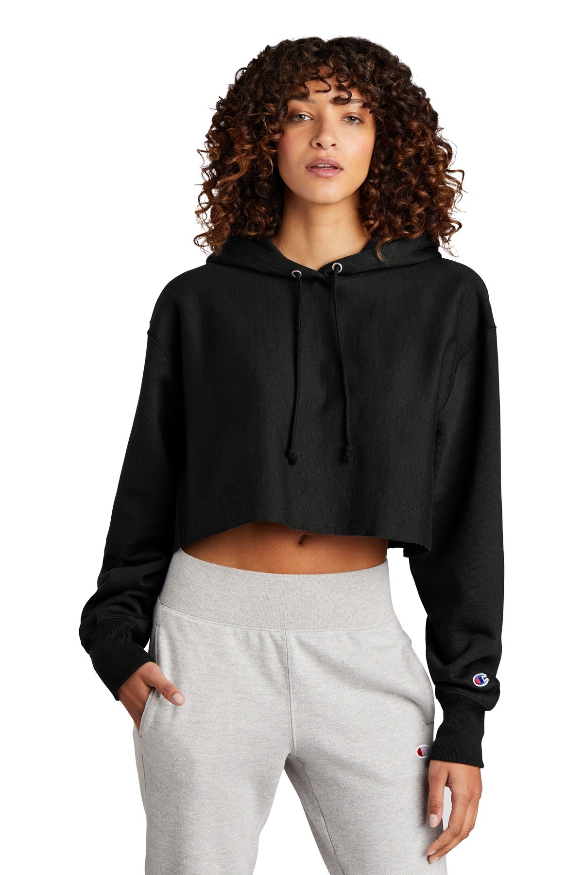 Custom Embroidery or DTF Print - Champion  ®   Women's Reverse Weave  ®   Cropped Cut-Off Hooded Sweatshirt RW01W