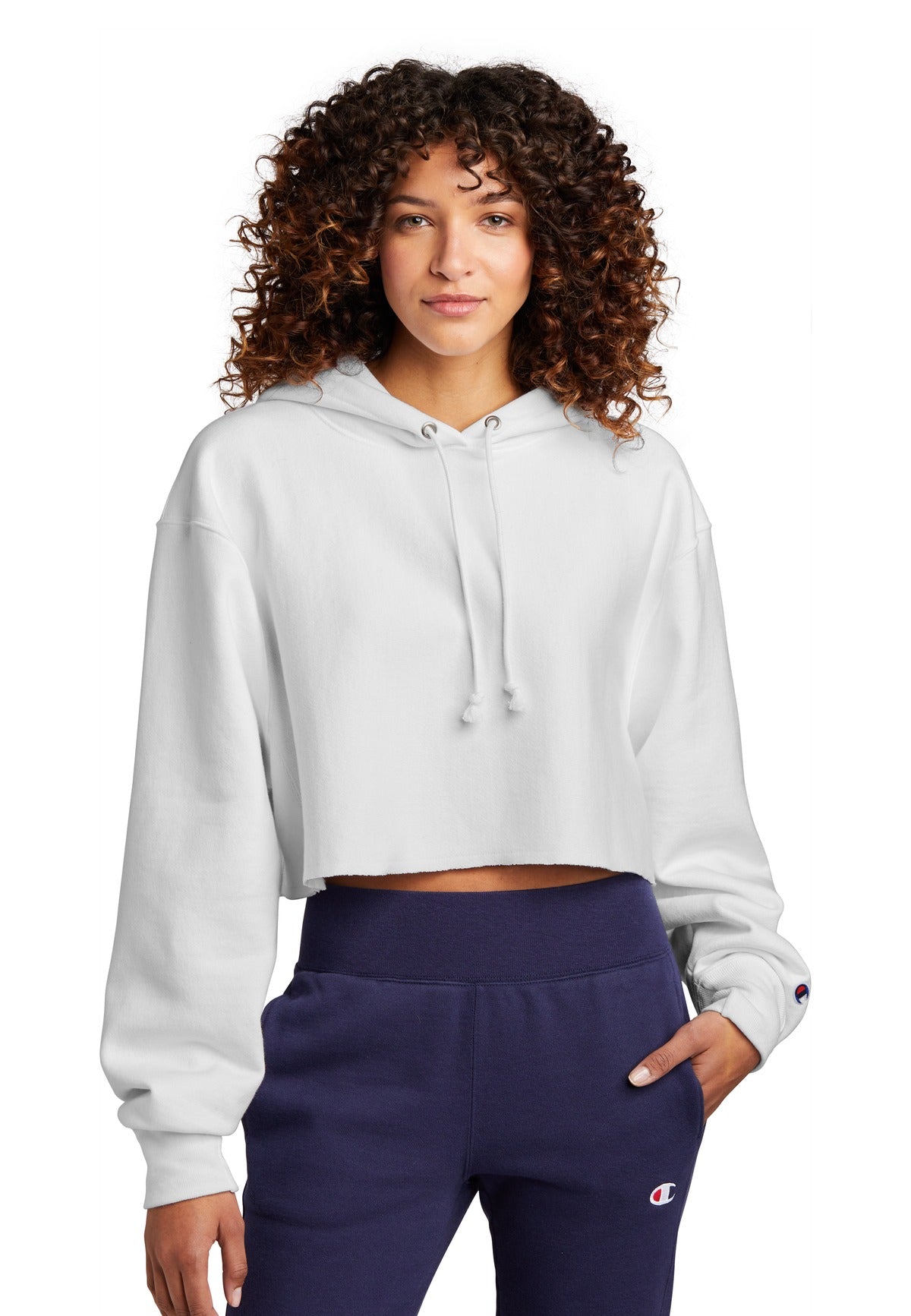 Custom Embroidery or DTF Print - Champion  ®   Women's Reverse Weave  ®   Cropped Cut-Off Hooded Sweatshirt RW01W
