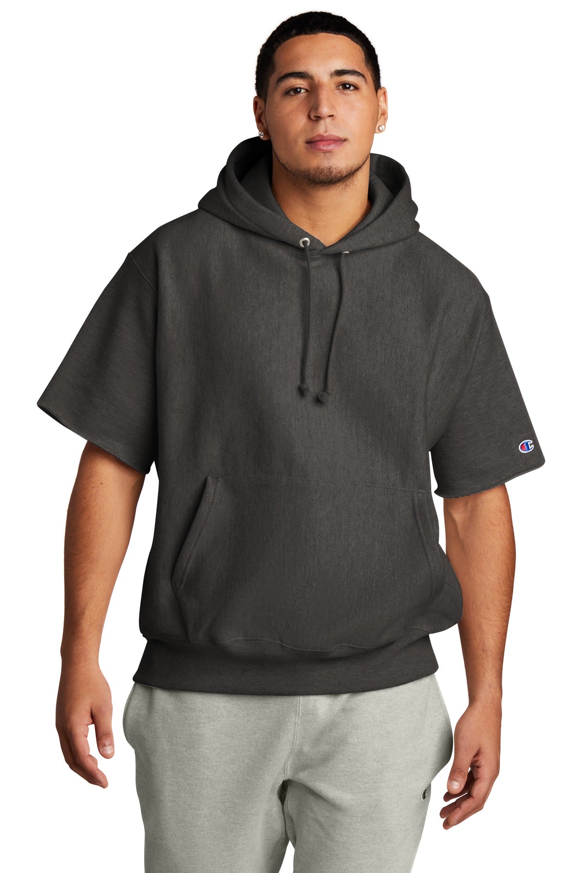 Custom Embroidery or DTF Print - Champion  ®   Reverse Weave  ®   Short Sleeve Hooded Sweatshirt S101SS