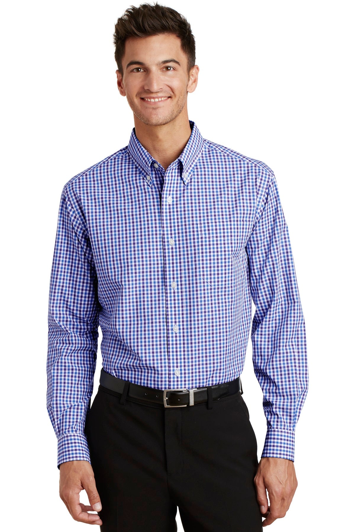 Custom Embroidered - Port Authority© Long Sleeve Gingham Easy Care Shirt. S654