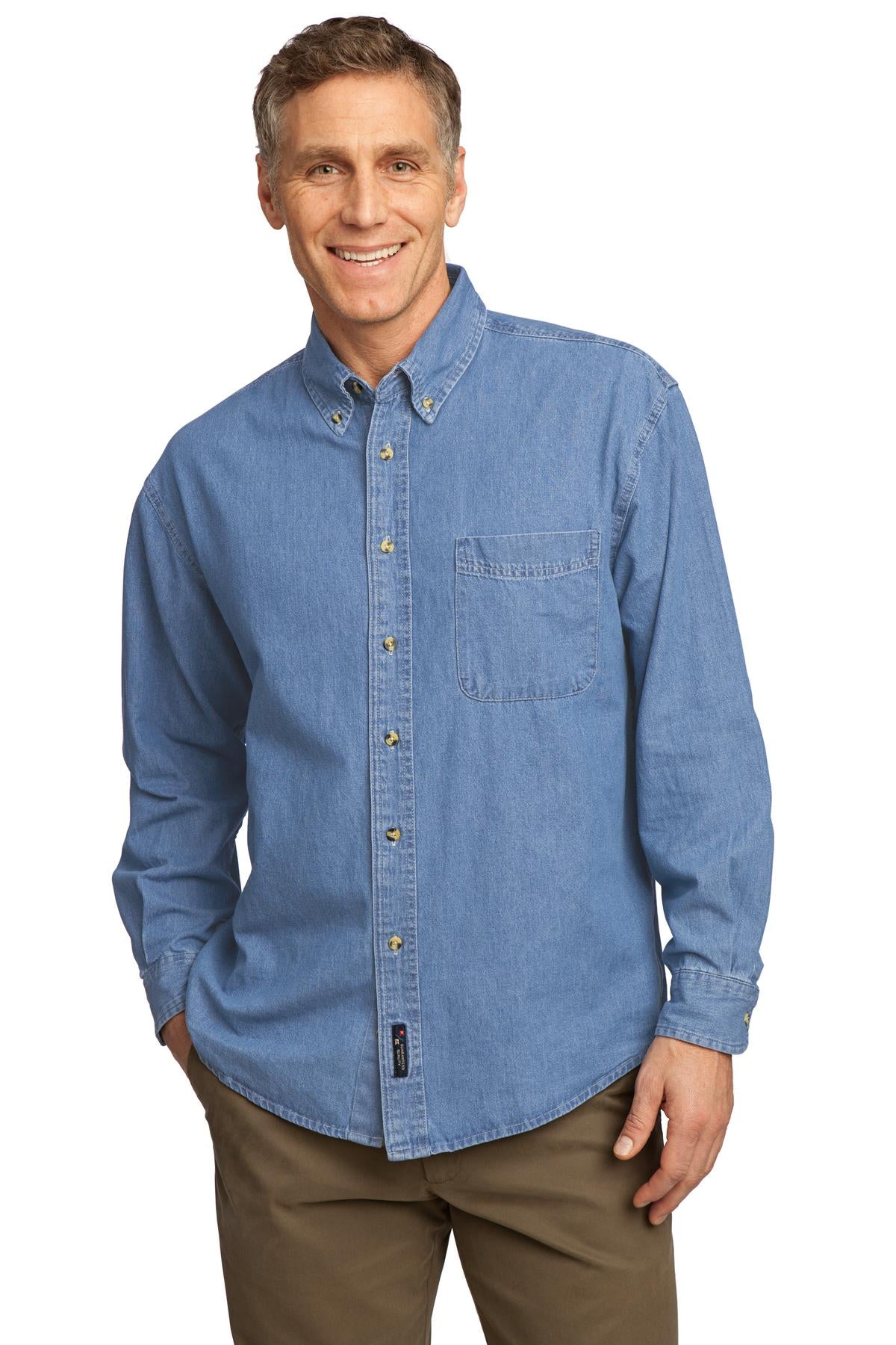 Custom Embroidered - Port & Company© - Long Sleeve Value Denim Shirt. SP10