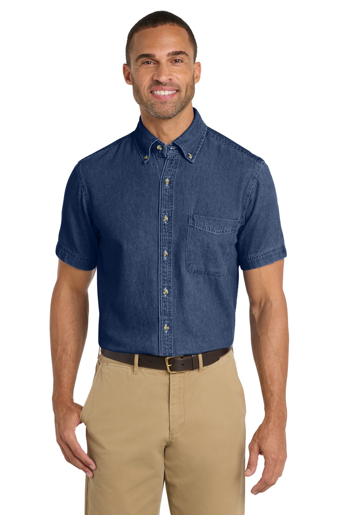 Custom Embroidery or DTF Print - Port & Co ®  Short Sleeve Value Denim Shirt. SP11