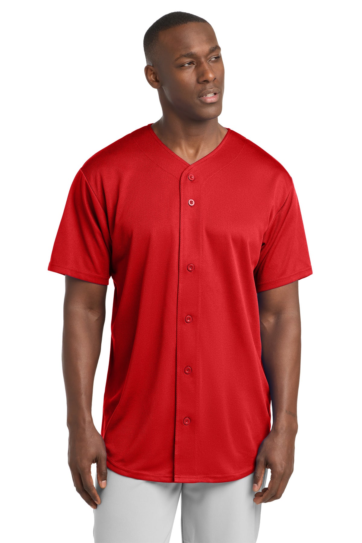 Custom Embroidery or DTF Print - Sport-Tek ®  PosiCharge ®  Tough Mesh Full-Button Jersey. ST220