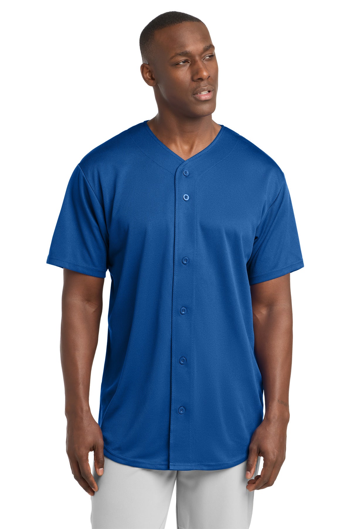 Custom Embroidery or DTF Print - Sport-Tek ®  PosiCharge ®  Tough Mesh Full-Button Jersey. ST220