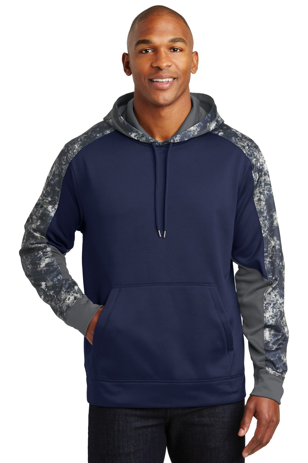 Custom Embroidered or DTF Print on Sport-Tek ®  Sport-Wick ®  Mineral Freeze Fleece Colorblock Hooded Pullover. ST231