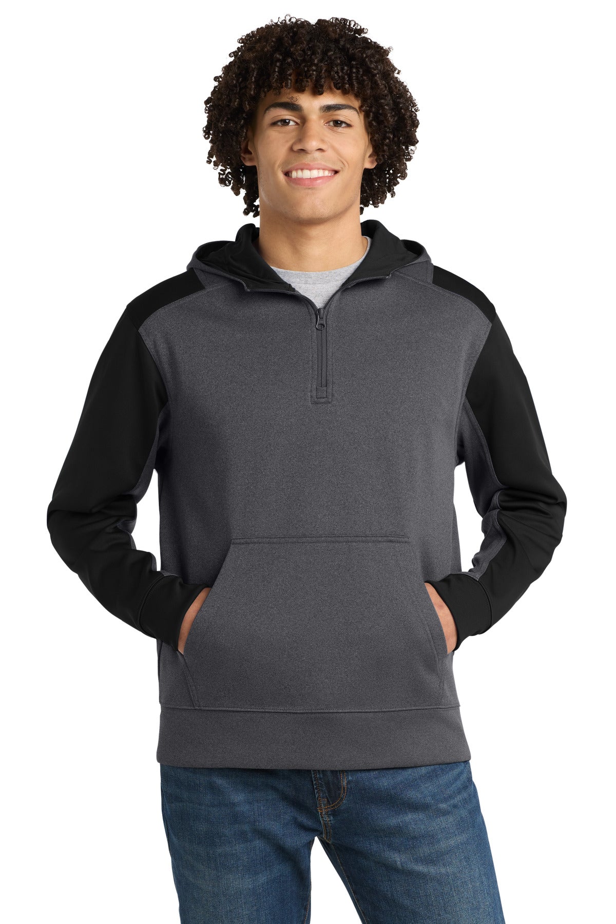 Custom Embroidery or DTF Print - Sport-Tek ®   Tech Fleece Colorblock 1/4-Zip Hooded Sweatshirt. ST249