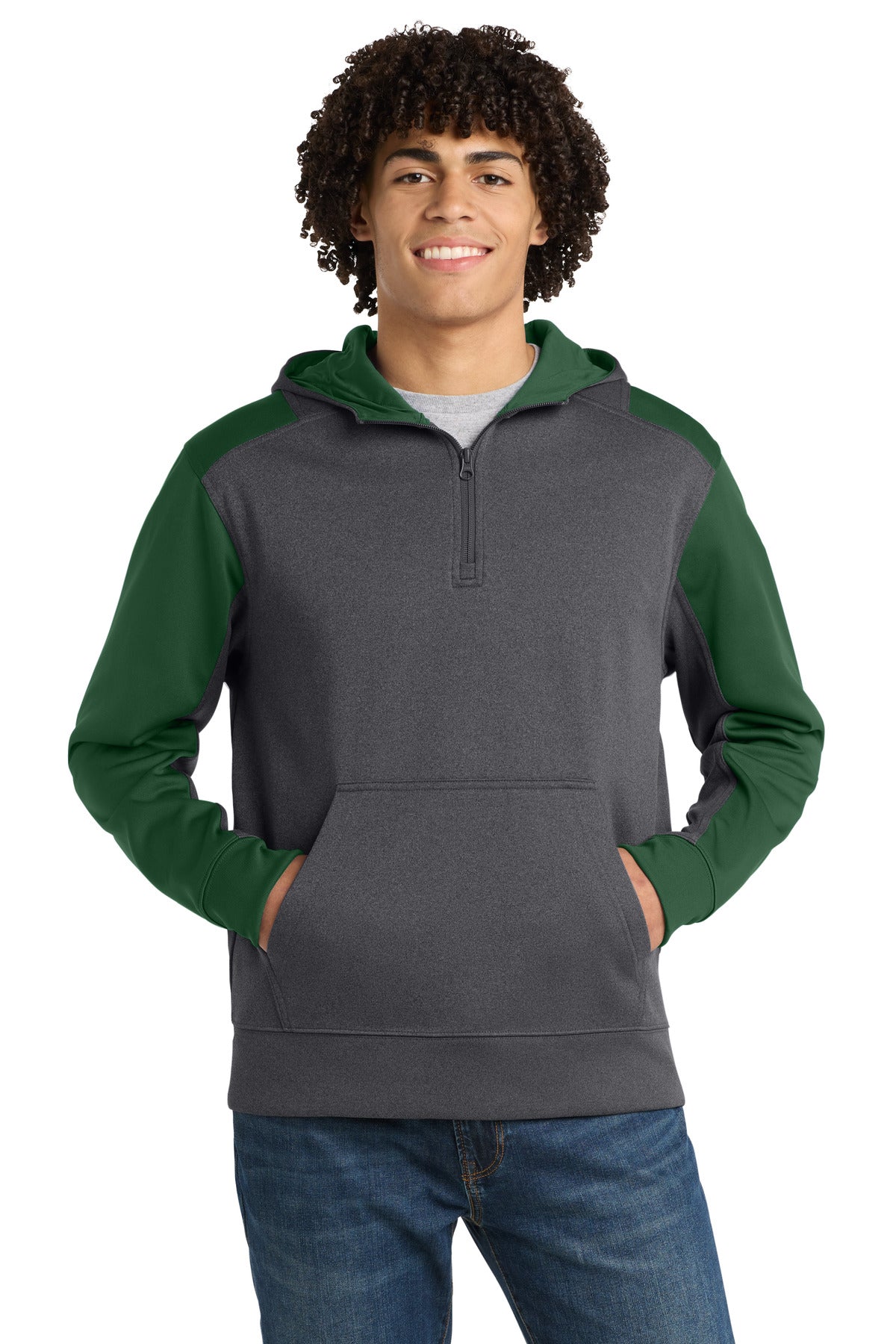 Custom Embroidery or DTF Print - Sport-Tek ®   Tech Fleece Colorblock 1/4-Zip Hooded Sweatshirt. ST249