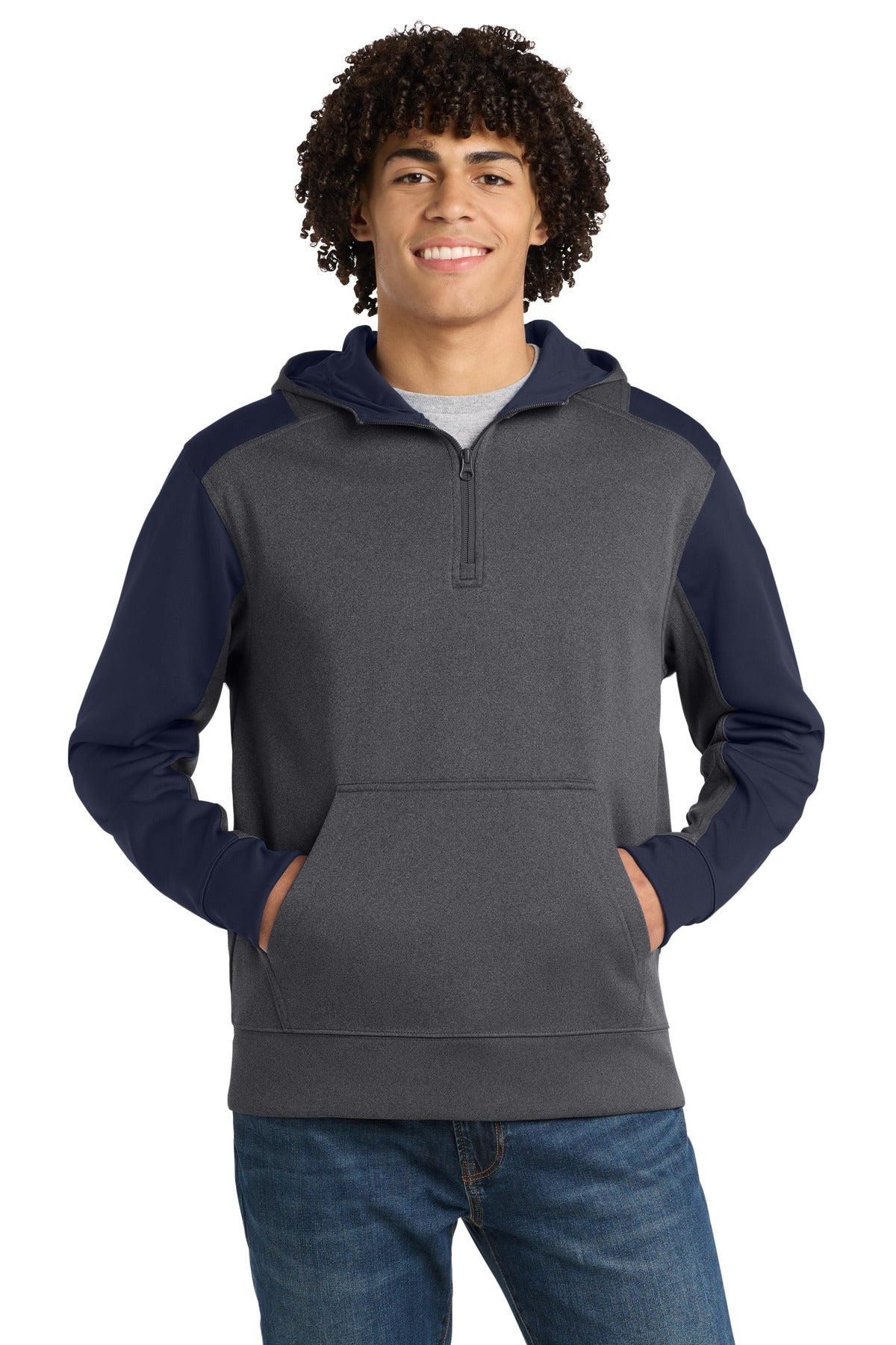 Custom Embroidery or DTF Print - Sport-Tek ®   Tech Fleece Colorblock 1/4-Zip Hooded Sweatshirt. ST249