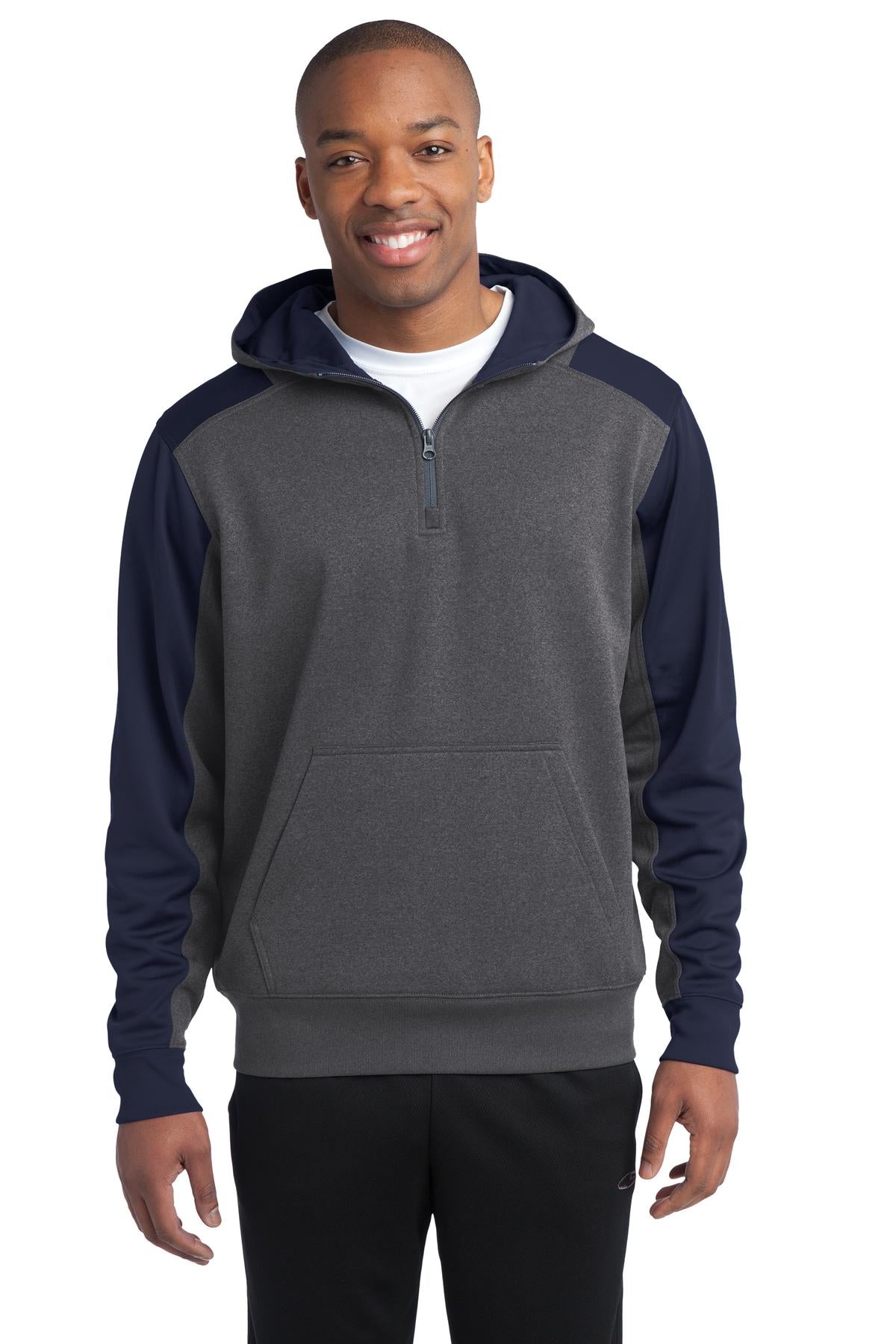 Custom Embroidered - Sport-Tek®  Tech Fleece Colorblock 1/4-Zip Hooded Sweatshirt. ST249