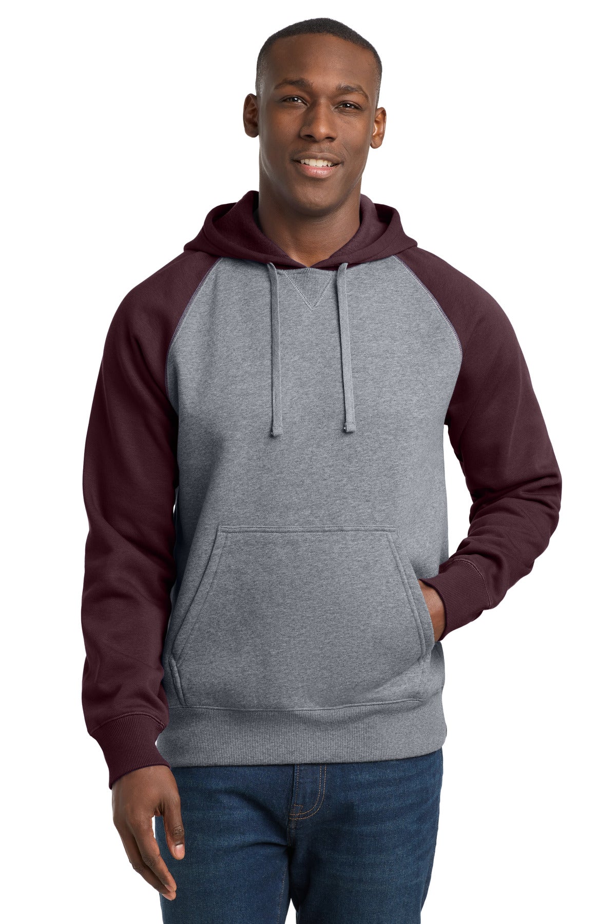 Custom Embroidery or DTF Print - Sport-Tek ®  Raglan Colorblock Pullover Hooded Sweatshirt. ST267