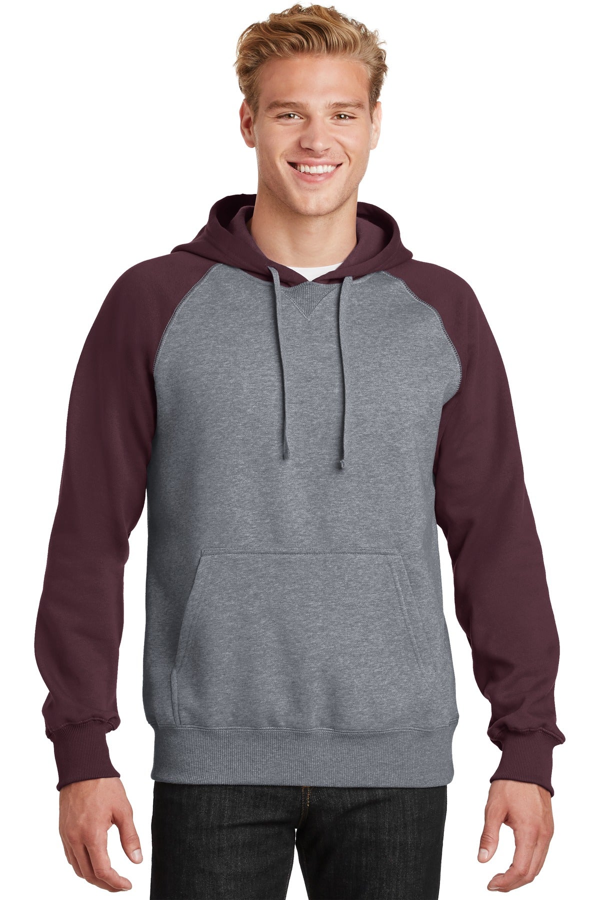Custom Embroidered or DTF Print on Sport-Tek ®  Raglan Colorblock Pullover Hooded Sweatshirt. ST267