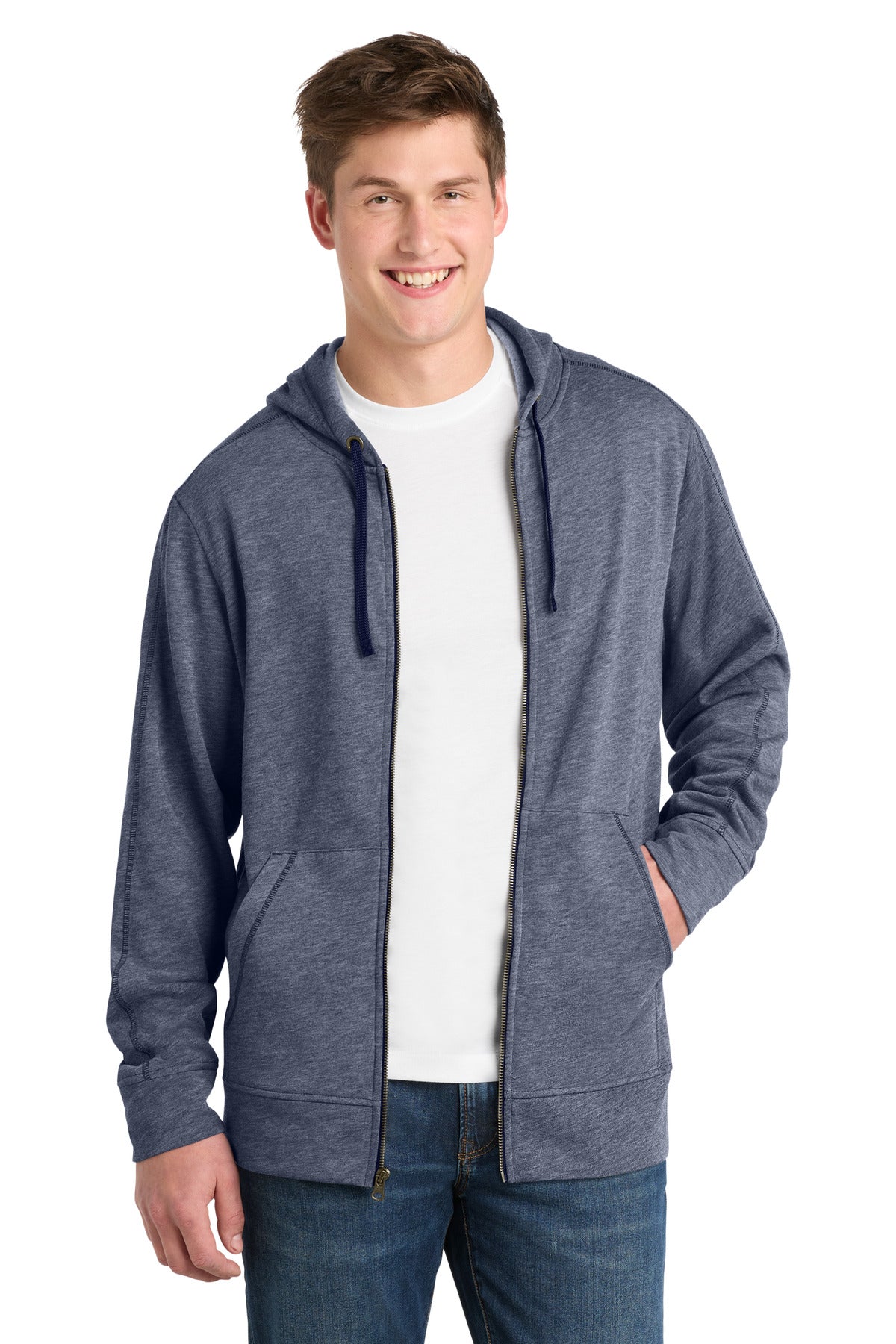 Custom Embroidery or DTF Print - Sport-Tek  ®  PosiCharge  ®  Tri-Blend Wicking Fleece Full-Zip Hooded Jacket ST293