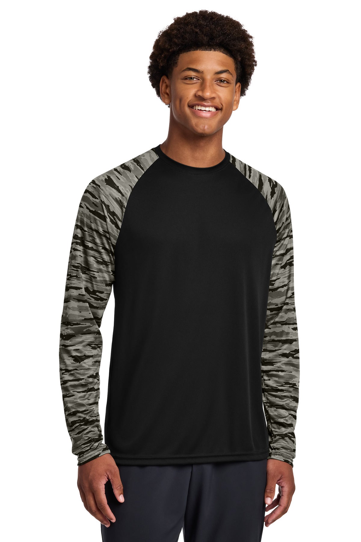 Custom Embroidery or DTF Print - Sport-Tek ®  Drift Camo Colorblock Long Sleeve Tee ST376LS