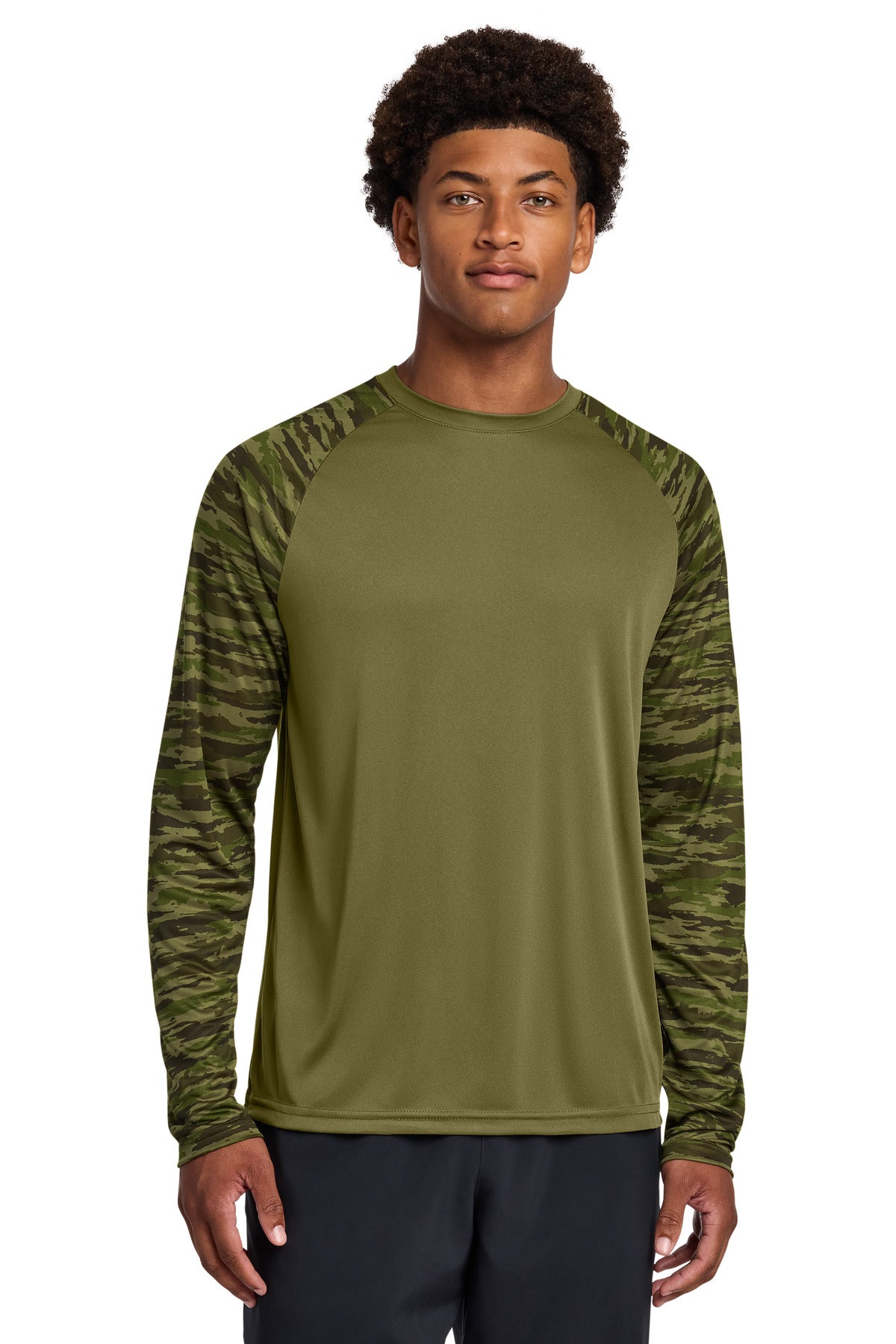 Custom Embroidery or DTF Print - Sport-Tek ®  Drift Camo Colorblock Long Sleeve Tee ST376LS