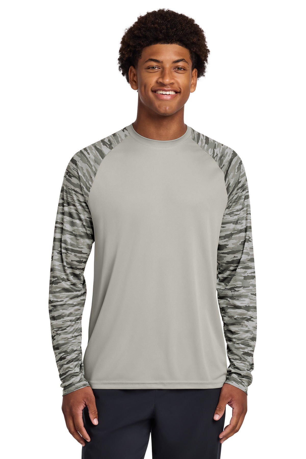 Custom Embroidery or DTF Print - Sport-Tek ®  Drift Camo Colorblock Long Sleeve Tee ST376LS