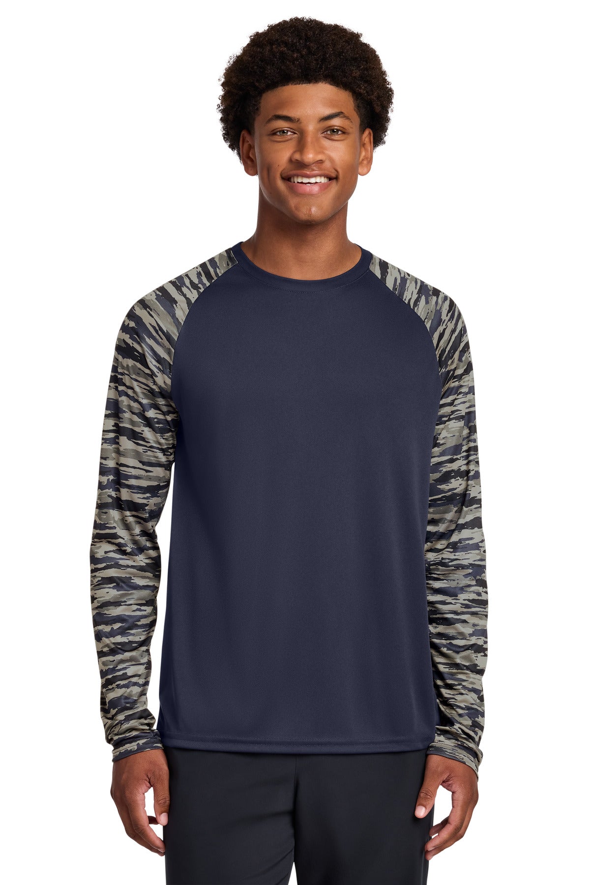 Custom Embroidery or DTF Print - Sport-Tek ®  Drift Camo Colorblock Long Sleeve Tee ST376LS