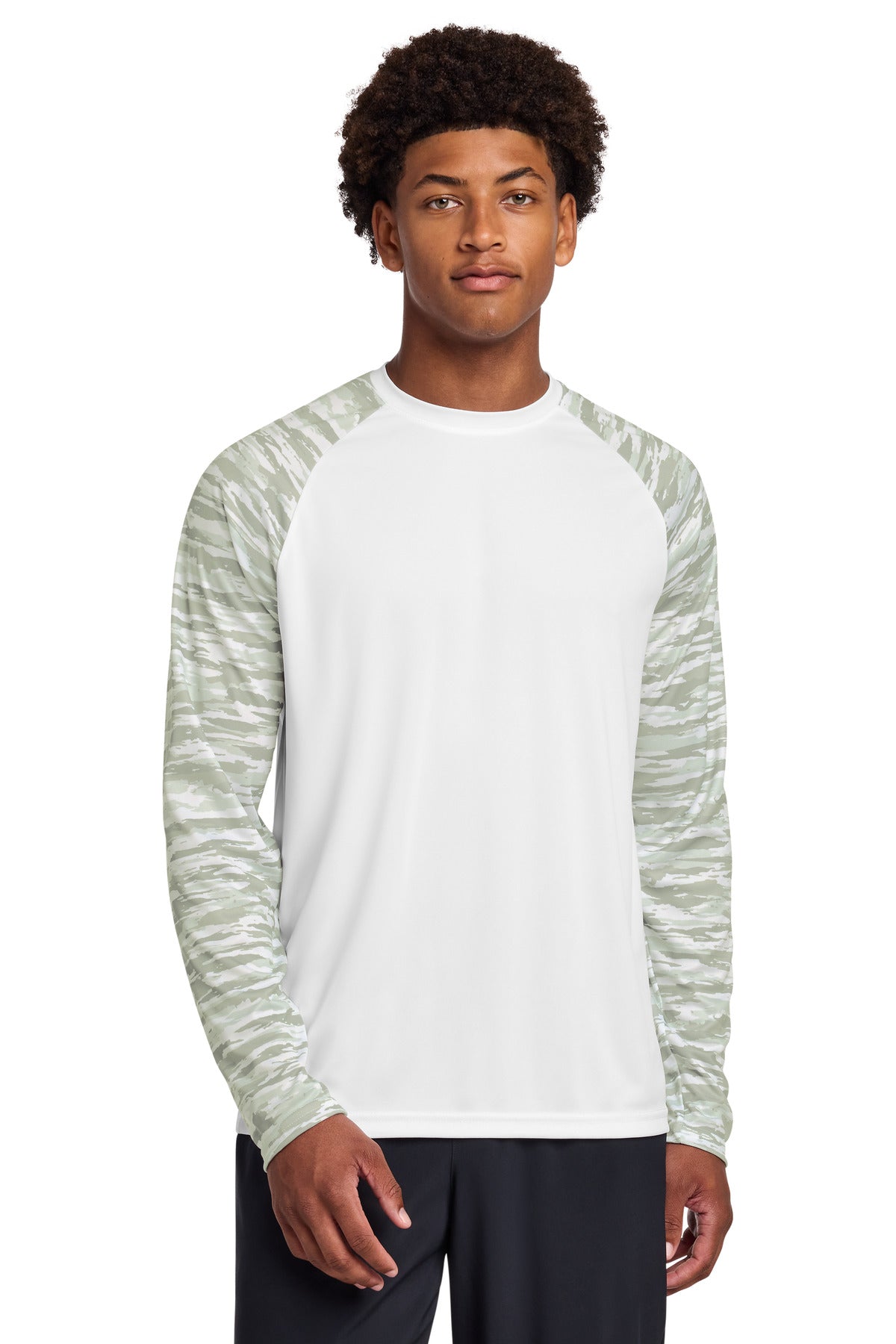 Custom Embroidery or DTF Print - Sport-Tek ®  Drift Camo Colorblock Long Sleeve Tee ST376LS