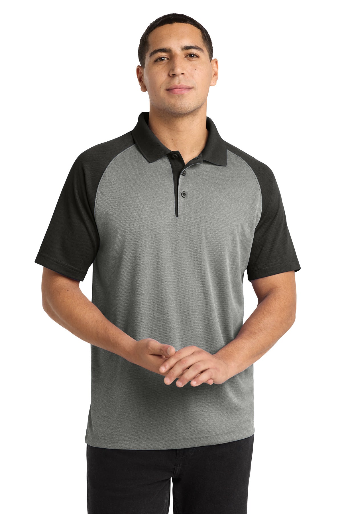 Custom Embroidery or DTF Print - Sport-Tek  ®  PosiCharge  ®  RacerMesh  ®  Raglan Heather Block Polo. ST641