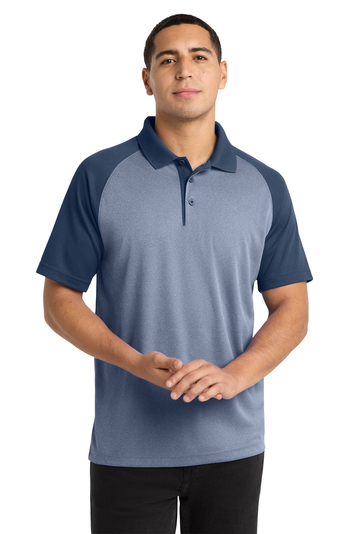 Custom Embroidery or DTF Print - Sport-Tek  ®  PosiCharge  ®  RacerMesh  ®  Raglan Heather Block Polo. ST641