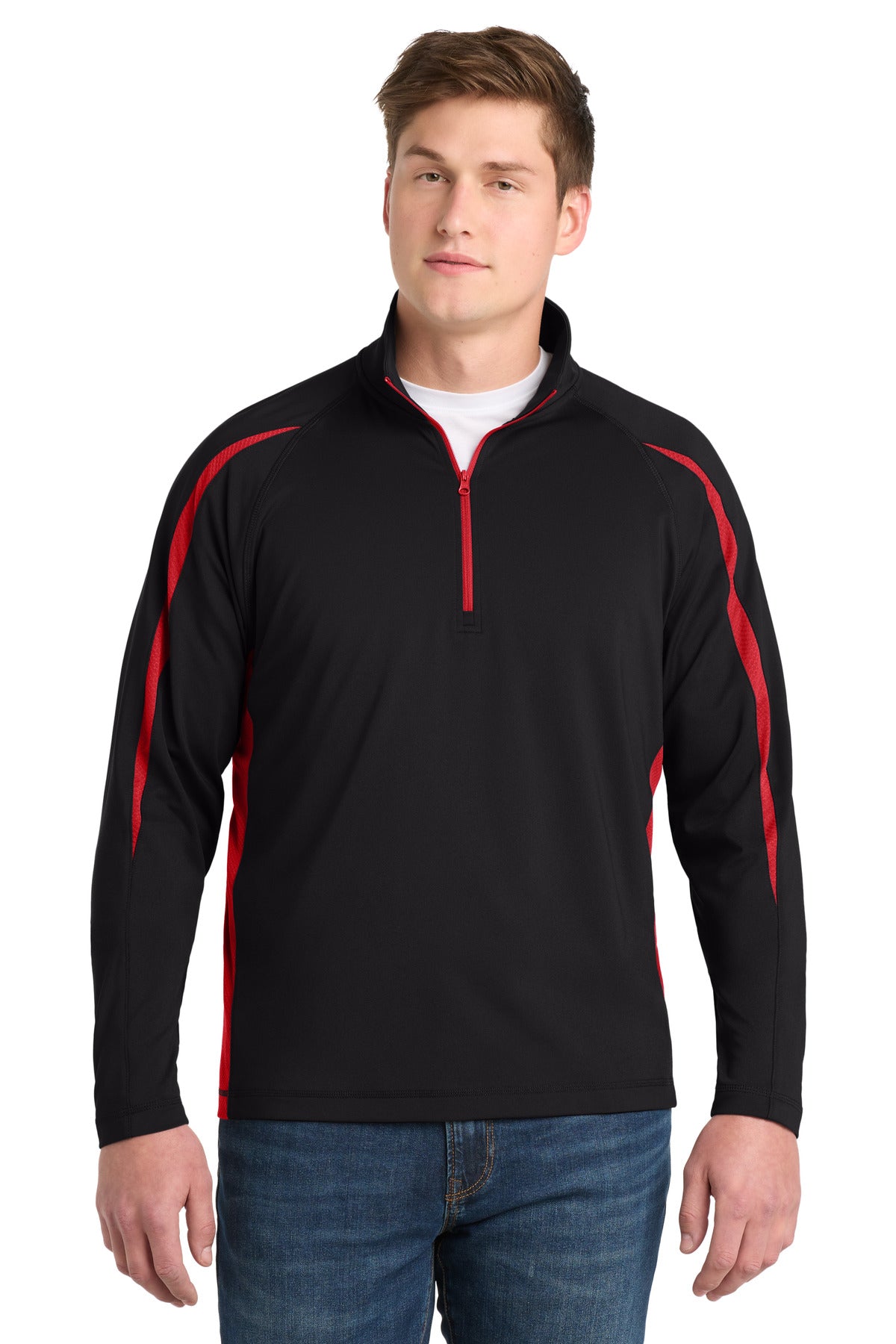 Custom Embroidery or DTF Print - Sport-Tek ®  Sport-Wick ®  Stretch 1/4-Zip Colorblock Pullover. ST851