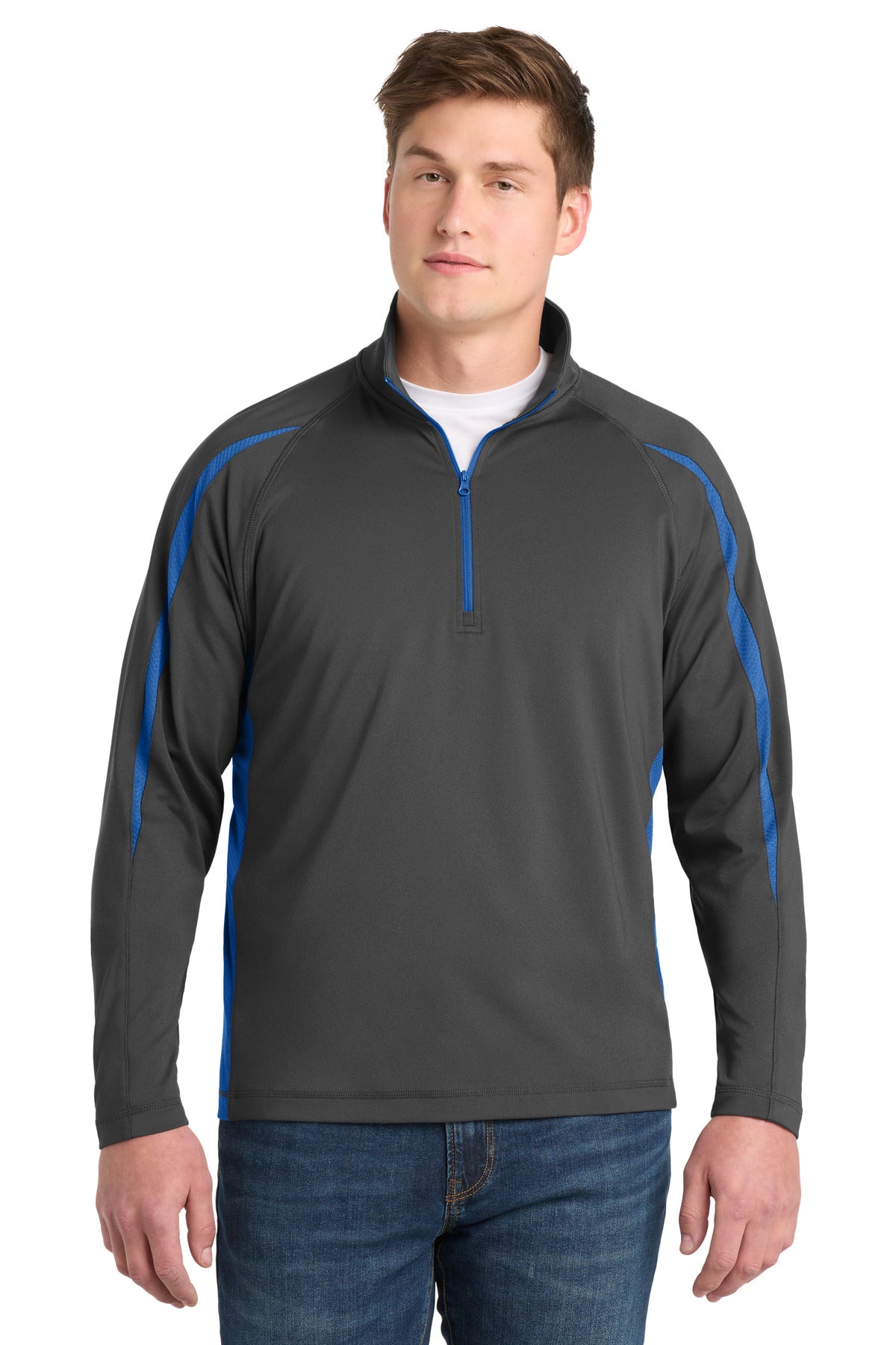 Custom Embroidery or DTF Print - Sport-Tek ®  Sport-Wick ®  Stretch 1/4-Zip Colorblock Pullover. ST851